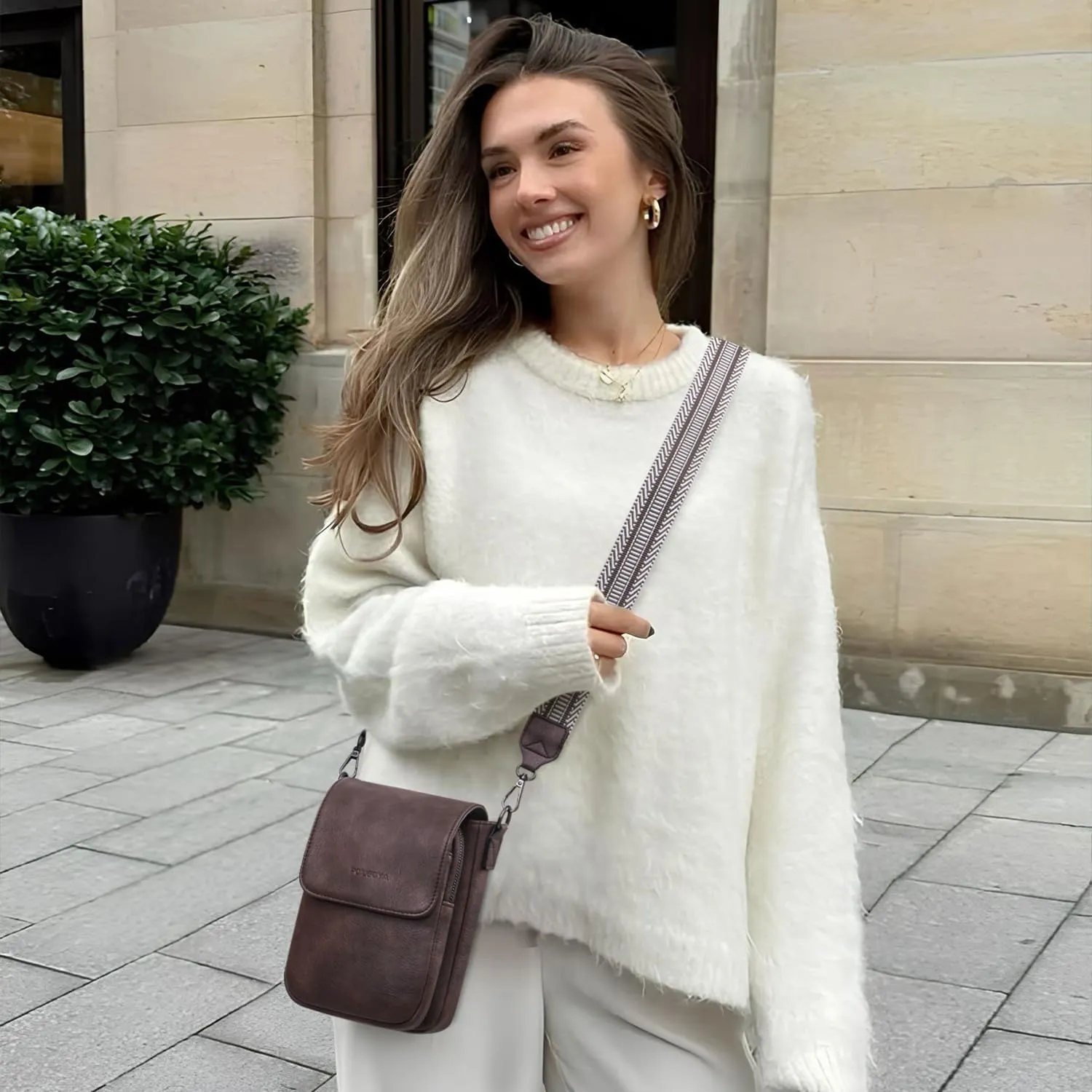 POIUGOYA Small Crossbody Bags for Women Trendy,Leather Triple Compartment Cell Phone Crossbody Wallet Purses with Card Slots