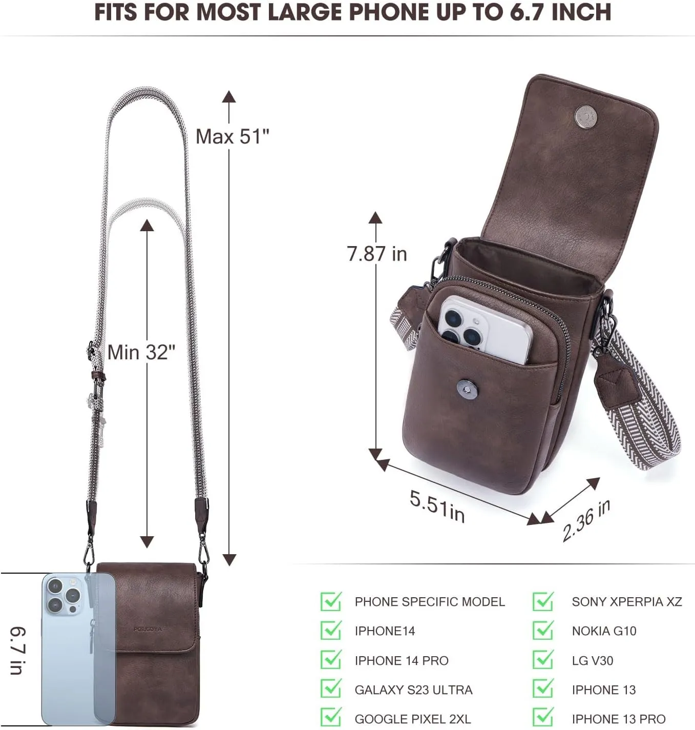 POIUGOYA Small Crossbody Bags for Women Trendy,Leather Triple Compartment Cell Phone Crossbody Wallet Purses with Card Slots