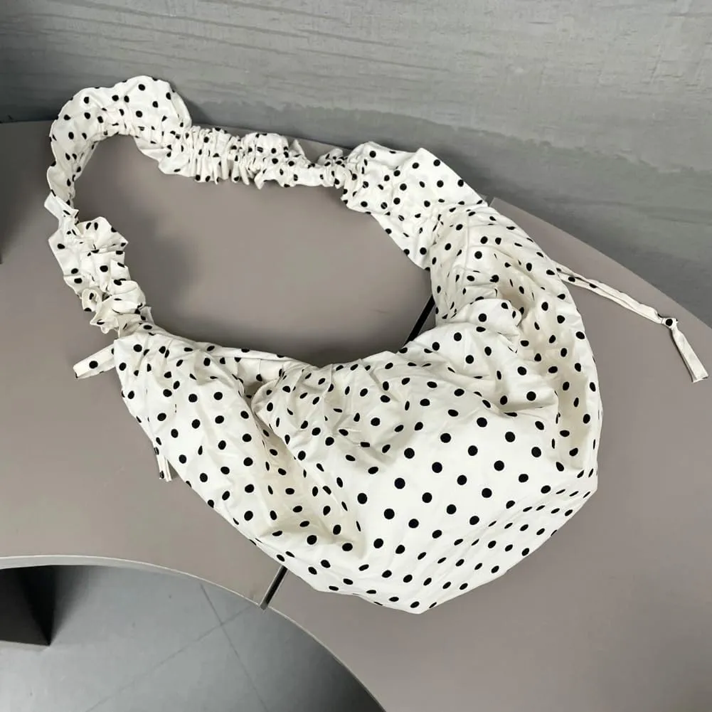 Polka Dot Crossbody Bags for Women Floppy Korean Style Purse Soft Dumpling Bag Shoulder Bag Hobo Bag with Adjustable Strap