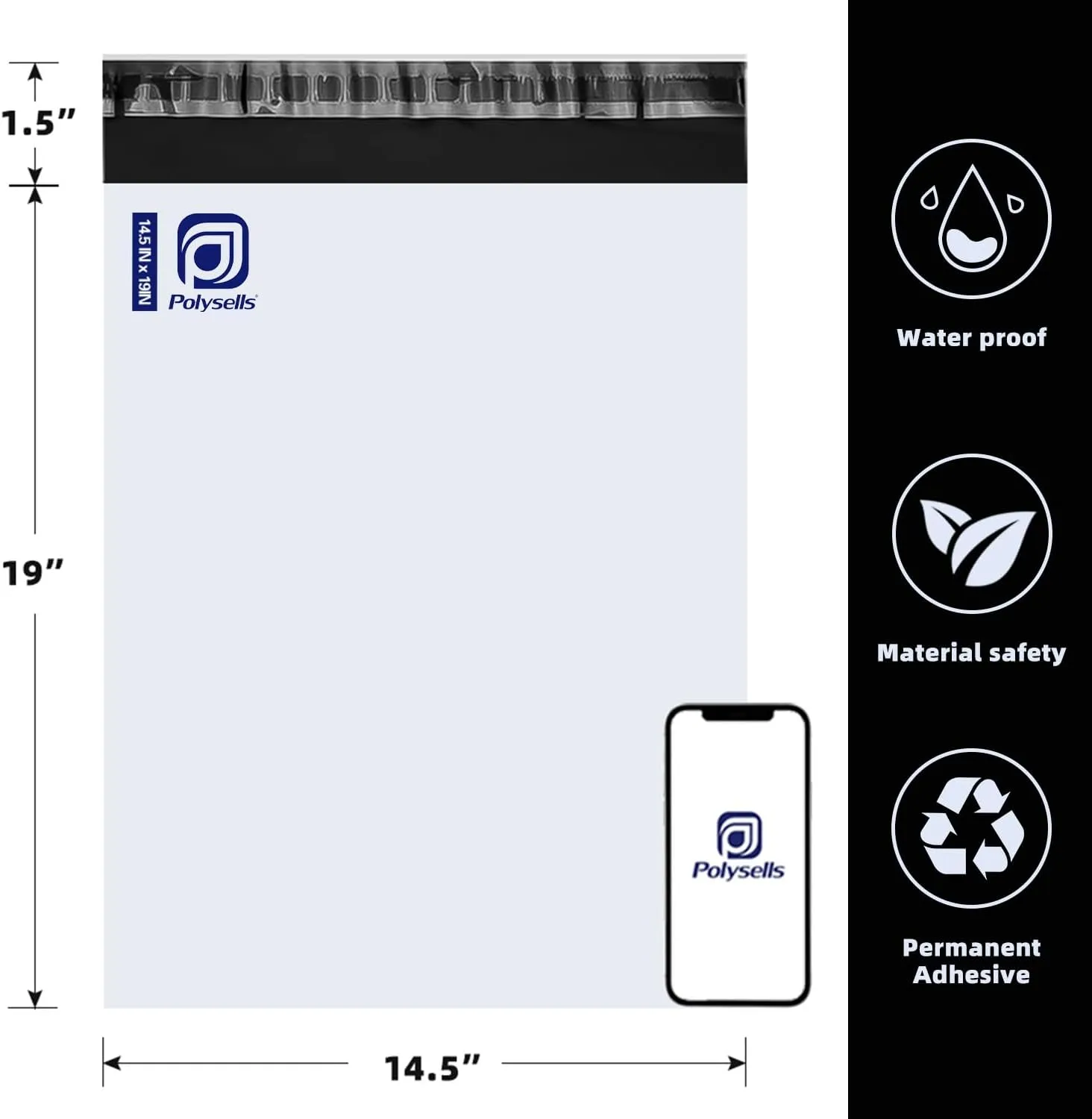 POLYSELLS Poly Mailers Shipping Envelopes, Strong Adhesive Sealing, Waterproof, and Tear-resistant Postal Mailing Bags for Clothing, Books, and Accessories (White, 14.5x19 Inch, 500 pcs)