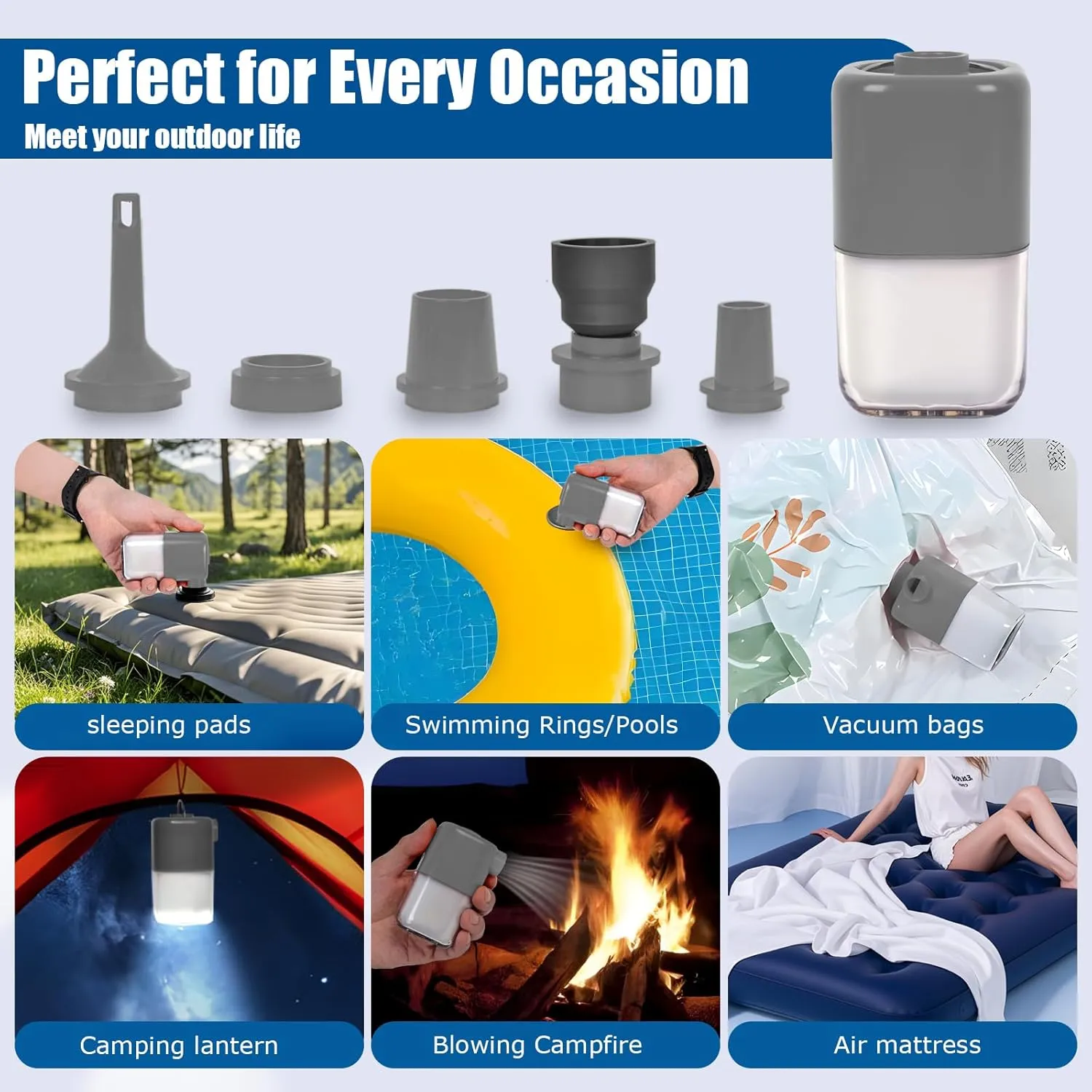 Portable Air Pump for Inflatables,Electric Air Pump with 3600mAh 4.5KPa & Camping Light,Mini Electric Air Pump with Inflate Deflate for Air Mattresses, Pool Floats,Vacuum Storage Bags,Camping Gear