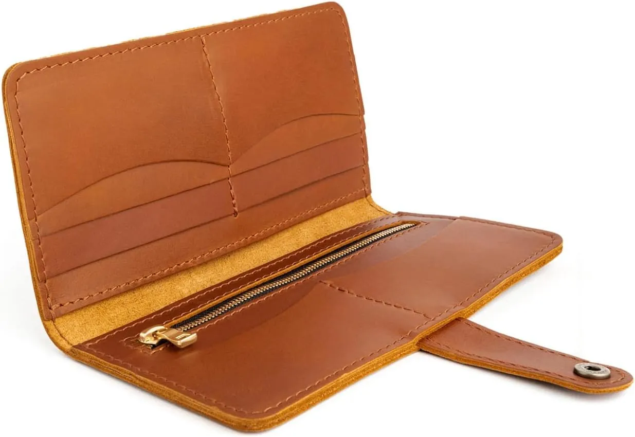 Portland Leather Goods Women's Bifold Wallet – Slim Design with Secure Snap, 8 Card Slots & Interior Zipper Pocket – Honey