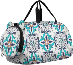 Portuguese Tiles Blue Amd Gray Duffel Bags for Boys Small Gym Bags for Teens Dance Bag for Girls