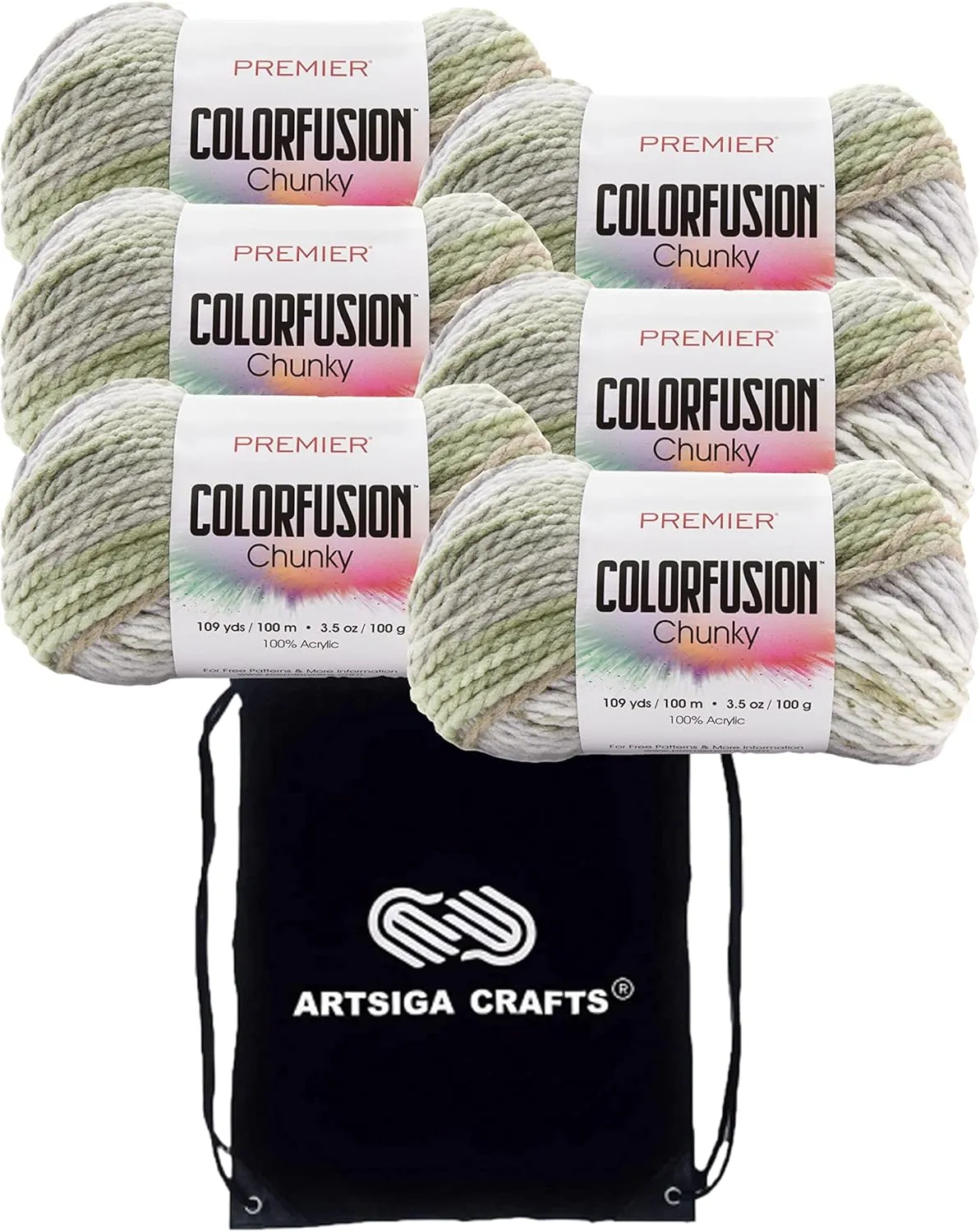 Premier Yarns Colorfusion Chunky Woodland 1174-10 (6-Skeins - Same Dye Lot) Chunky Bulky #5 Acrylic Yarn for Crocheting and Knitting with Project Bag