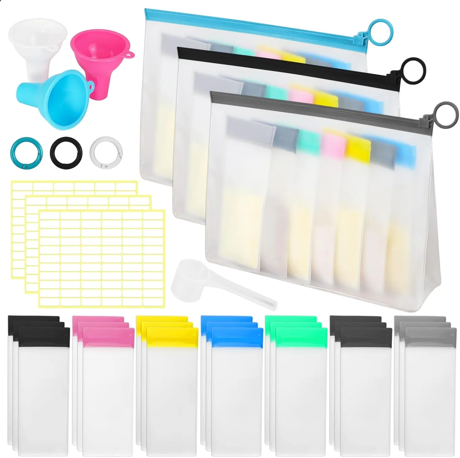 Protein Powder Travel Container Set - Reusable Powder Supplement Container To Go - 21pc Single Dose Bags and 3pc Large Travel Containers Zip Up Bags