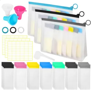Protein Powder Travel Container Set - Reusable Powder Supplement Container To Go - 21pc Single Dose Bags and 3pc Large Travel Containers Zip Up Bags