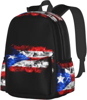 Puerto Rico Flag Waving Backpack Large Capacity Backpack Lightweight Double Shoulder Bag For Women Men Travel
