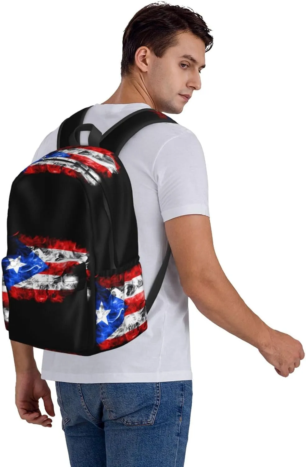 Puerto Rico Flag Waving Backpack Large Capacity Backpack Lightweight Double Shoulder Bag For Women Men Travel