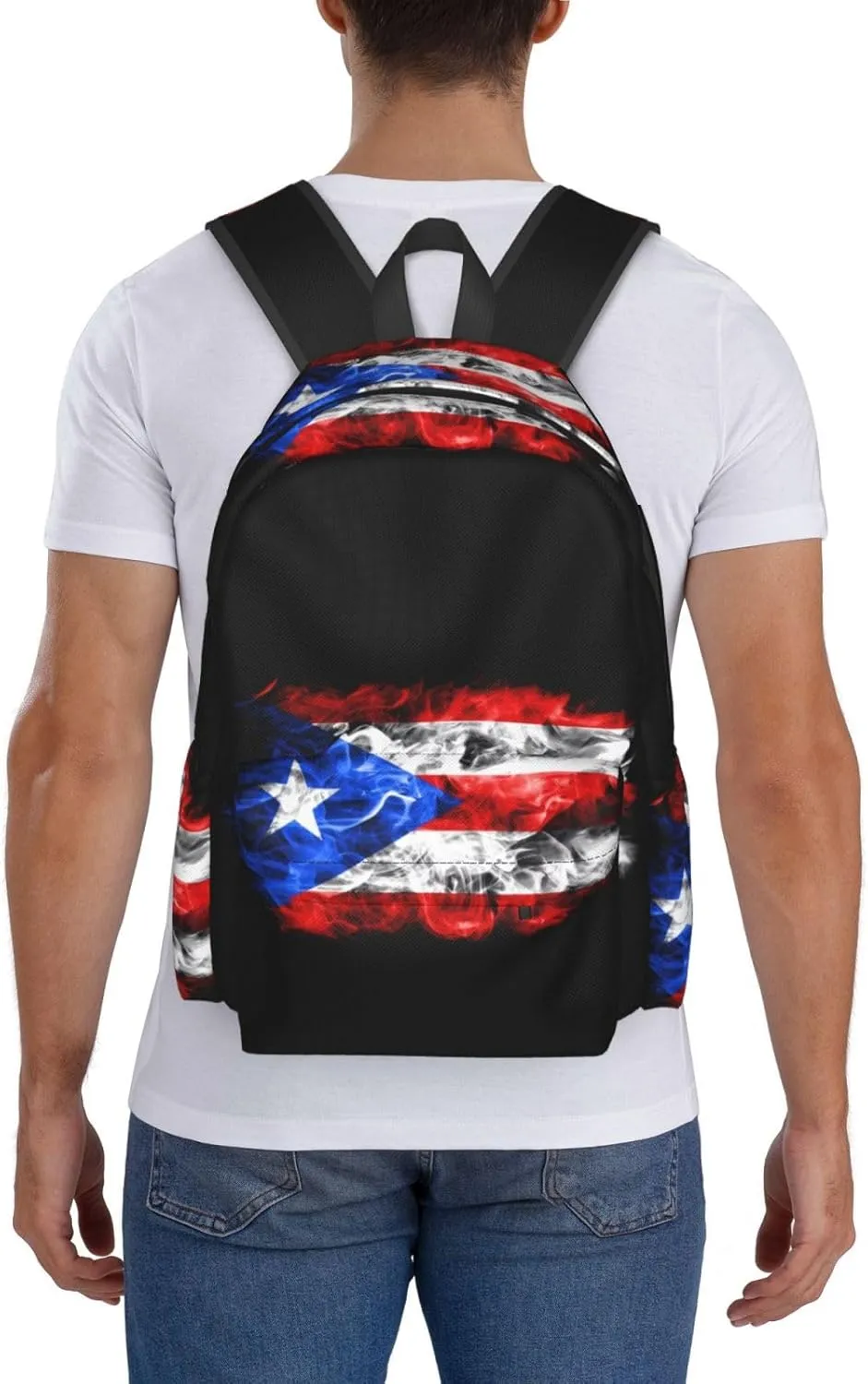 Puerto Rico Flag Waving Backpack Large Capacity Backpack Lightweight Double Shoulder Bag For Women Men Travel