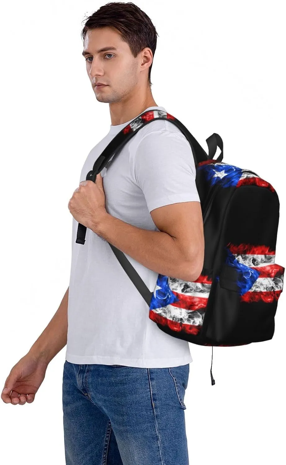 Puerto Rico Flag Waving Backpack Large Capacity Backpack Lightweight Double Shoulder Bag For Women Men Travel