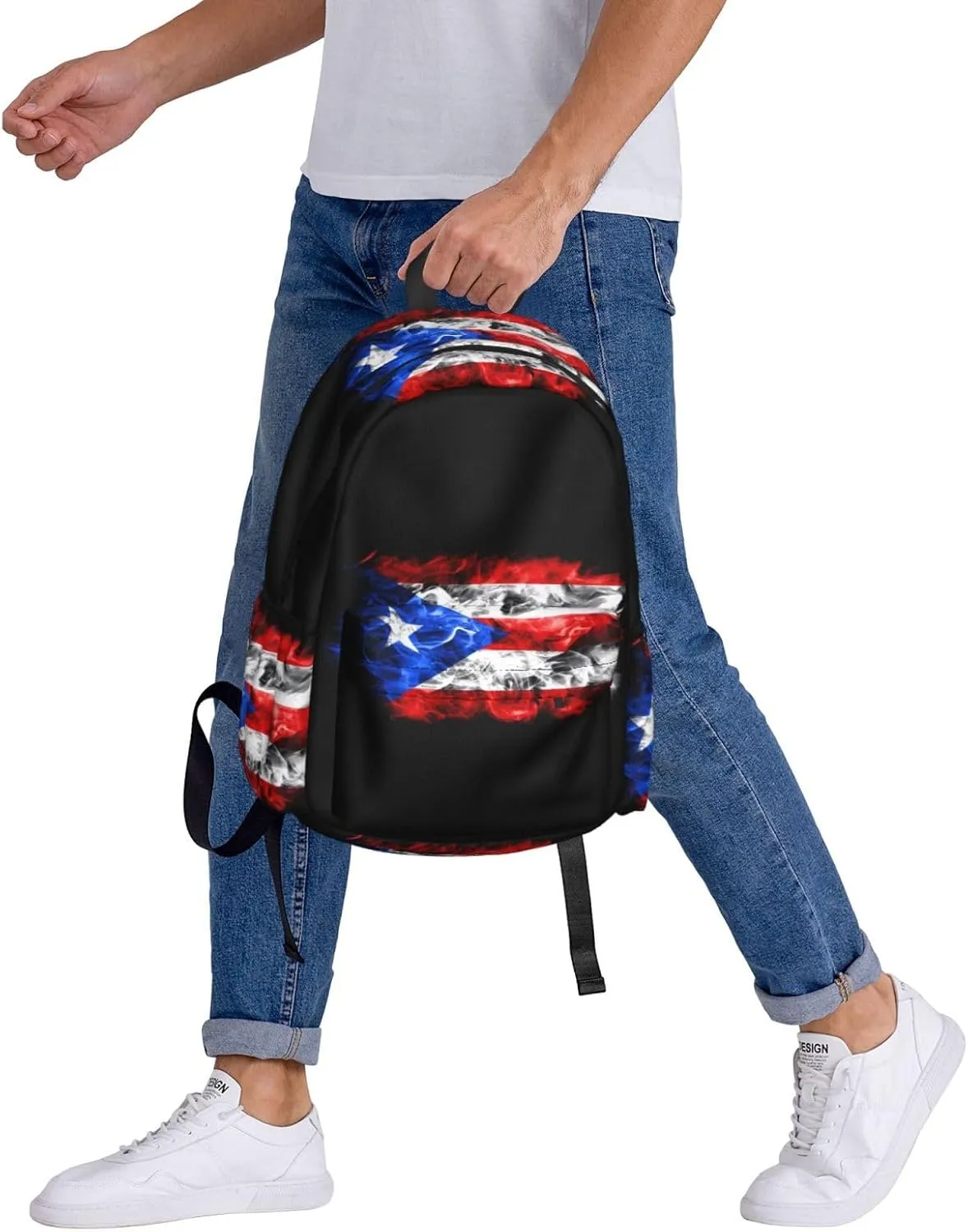 Puerto Rico Flag Waving Backpack Large Capacity Backpack Lightweight Double Shoulder Bag For Women Men Travel