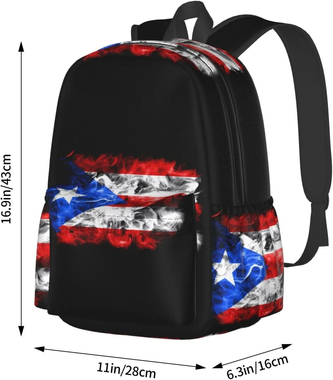 Puerto Rico Flag Waving Backpack Large Capacity Backpack Lightweight Double Shoulder Bag For Women Men Travel