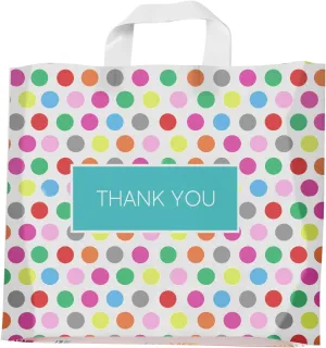 Purple Q Crafts Printed Polka Dot Thank You Bag. 50 PACK 15"x12". Frosted Soft Loop Shopping Bag with Gusset for Merchandise, Boutiques (15"x12")