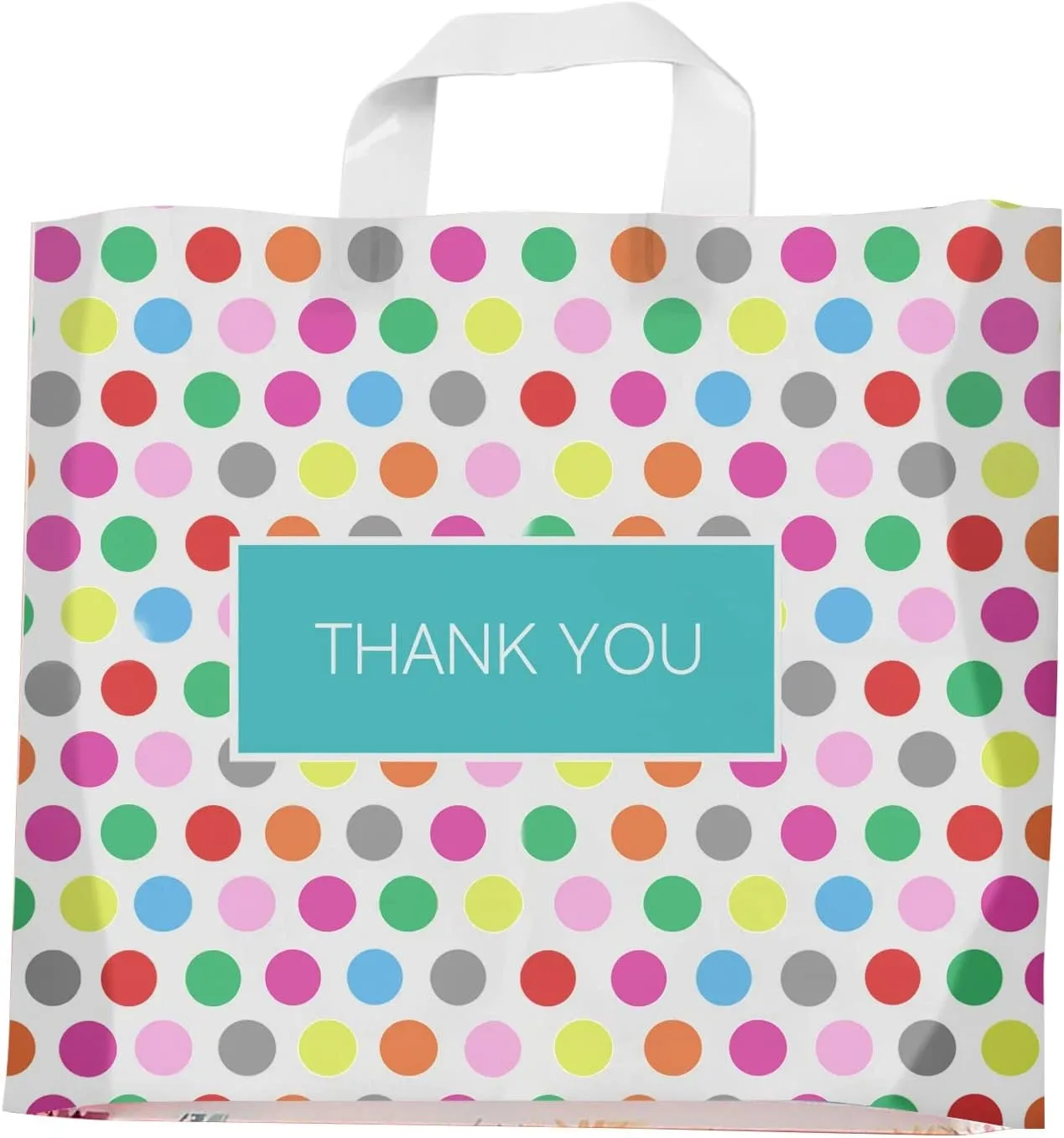 Purple Q Crafts Printed Polka Dot Thank You Bag. 50 PACK 15"x12". Frosted Soft Loop Shopping Bag with Gusset for Merchandise, Boutiques (15"x12")
