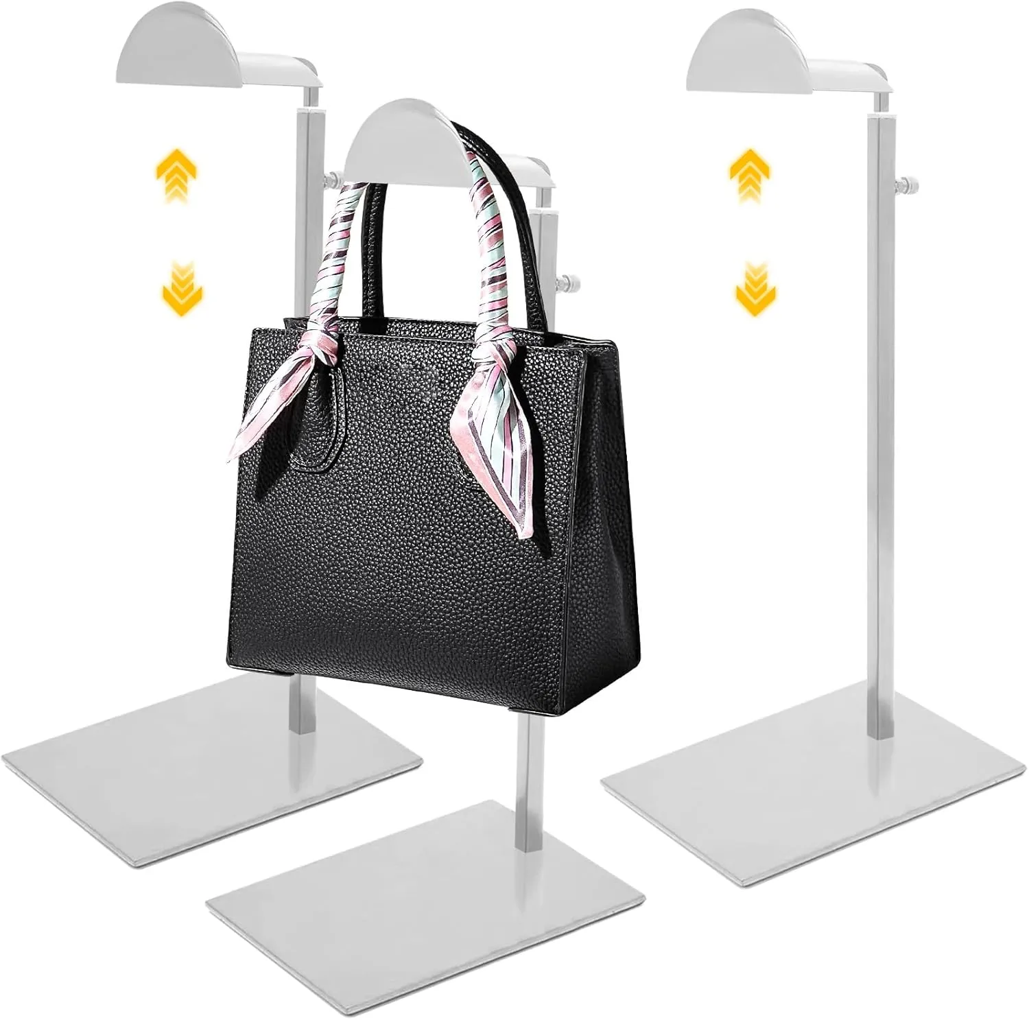 Purse Holder 3 Pack, Purse Display Stand Stainless Steel, Adjustable Height Purse Hanger Handbag Holder for Organizing and Showcasing, Silver