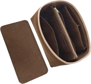 Purse Organizer & Base Shaper fit Speedy 25 & Neverfull PM , Felt Bag Organizer Insert for Handbags with Metal Zipper [Bag in Bag] (Medium, Brown), KS6