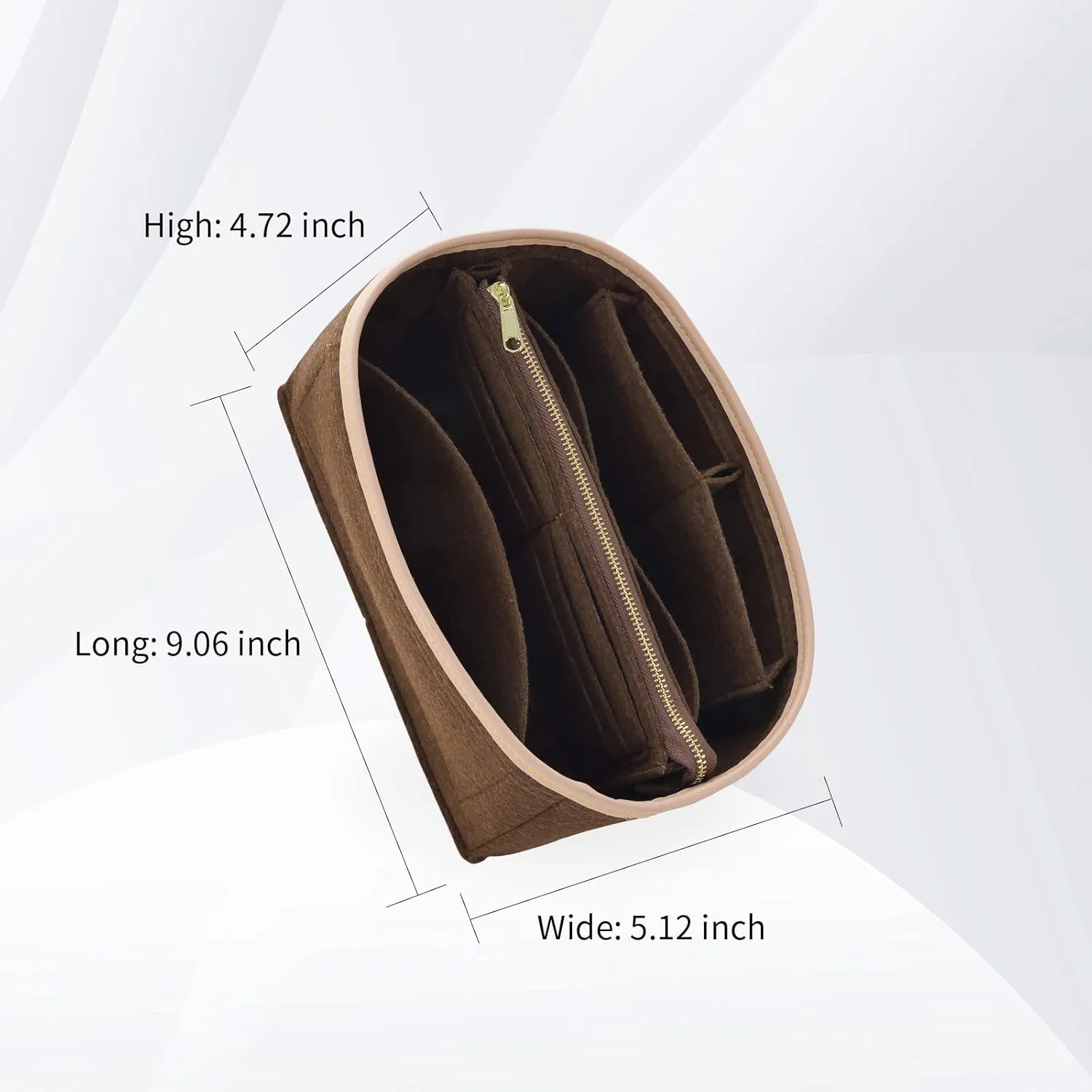 Purse Organizer & Base Shaper fit Speedy 25 & Neverfull PM , Felt Bag Organizer Insert for Handbags with Metal Zipper [Bag in Bag] (Medium, Brown), KS6