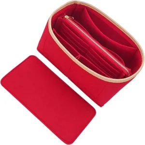 Purse Organizer & Base Shaper fit Speedy 25 & Neverfull PM,ONTHEGO,Noe and More,Felt Bag Organizer Insert for Handbags with Metal Zipper [Bag in Bag] (Medium, Red)