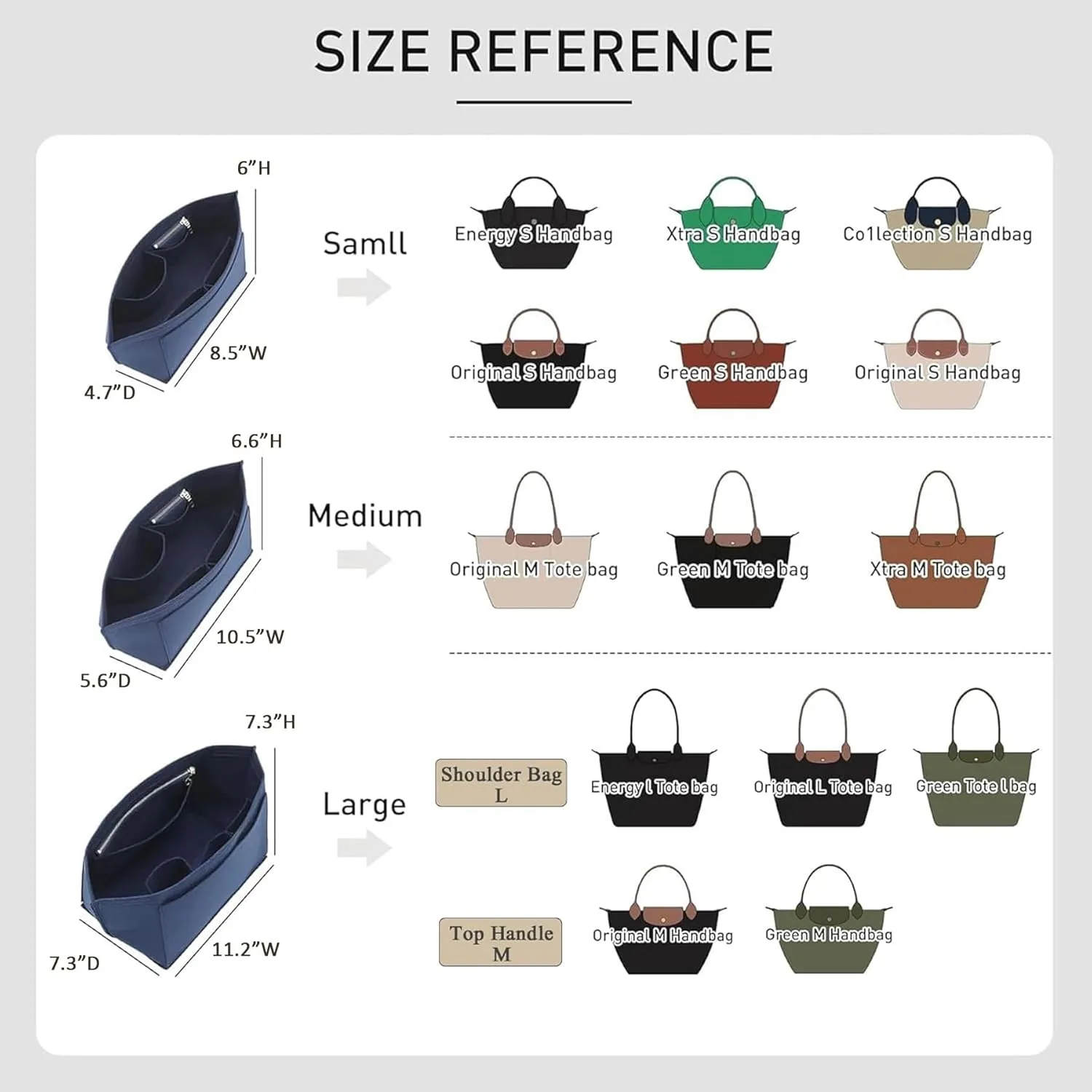 Purse Organizer Insert Compatible with Longchamp Le Pliage Large and More, Felt Zipper Bag Organizer Insert with Cup Holder for Tote Handbags, 8 Compartments (Blue,L)