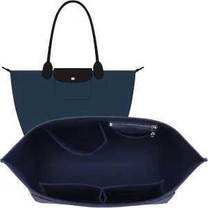 Purse Organizer Insert Compatible with Longchamp Medium and More, Felt Zipper le pliage Medium Organizer with Cup Holder for Tote Handbags, 8 Compartments (Blue,M)