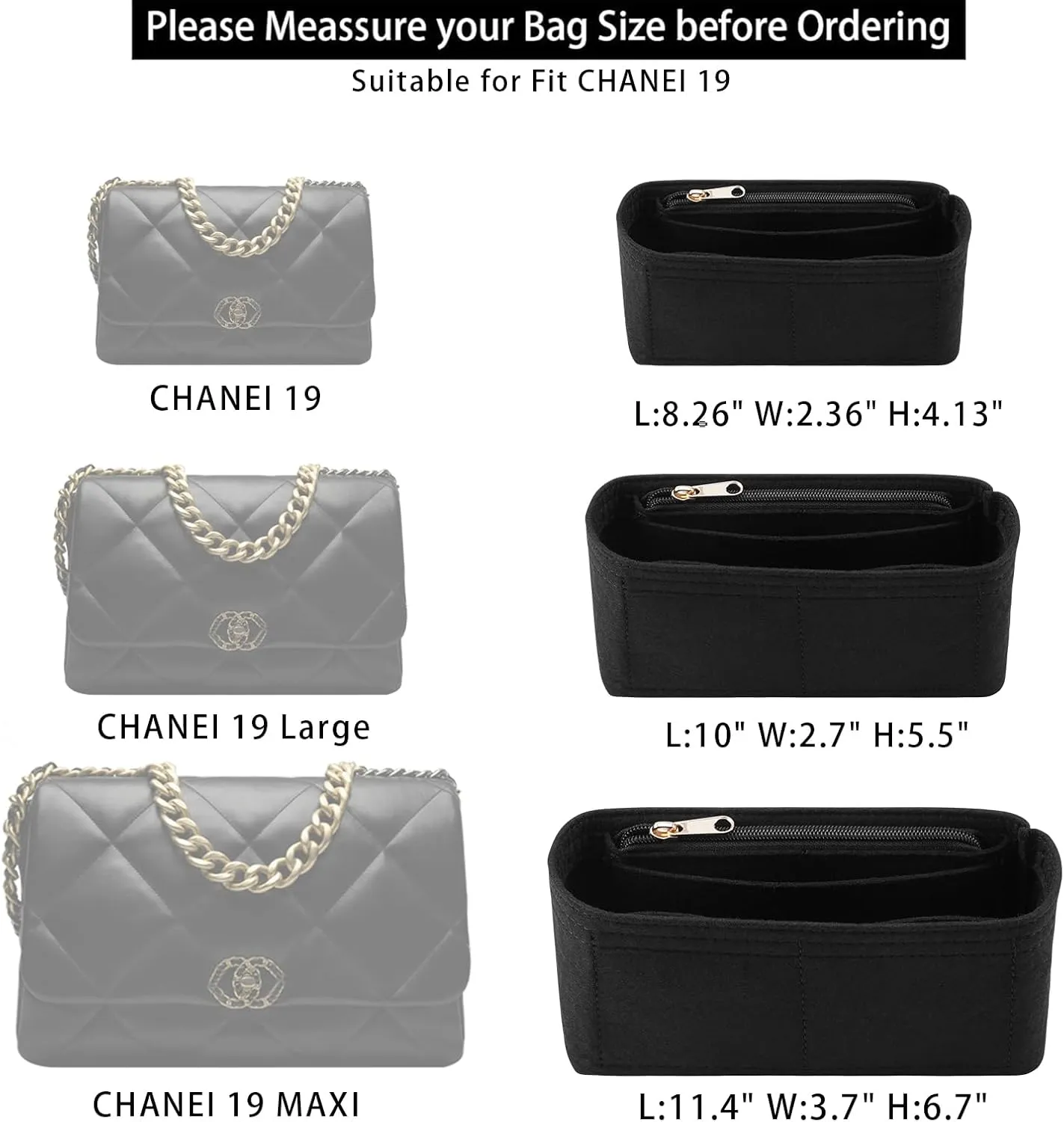 Purse Organizer Insert for CHANEL 19 Maxi Flap Bag Organizer Insert Handbag (Black, Maxi)