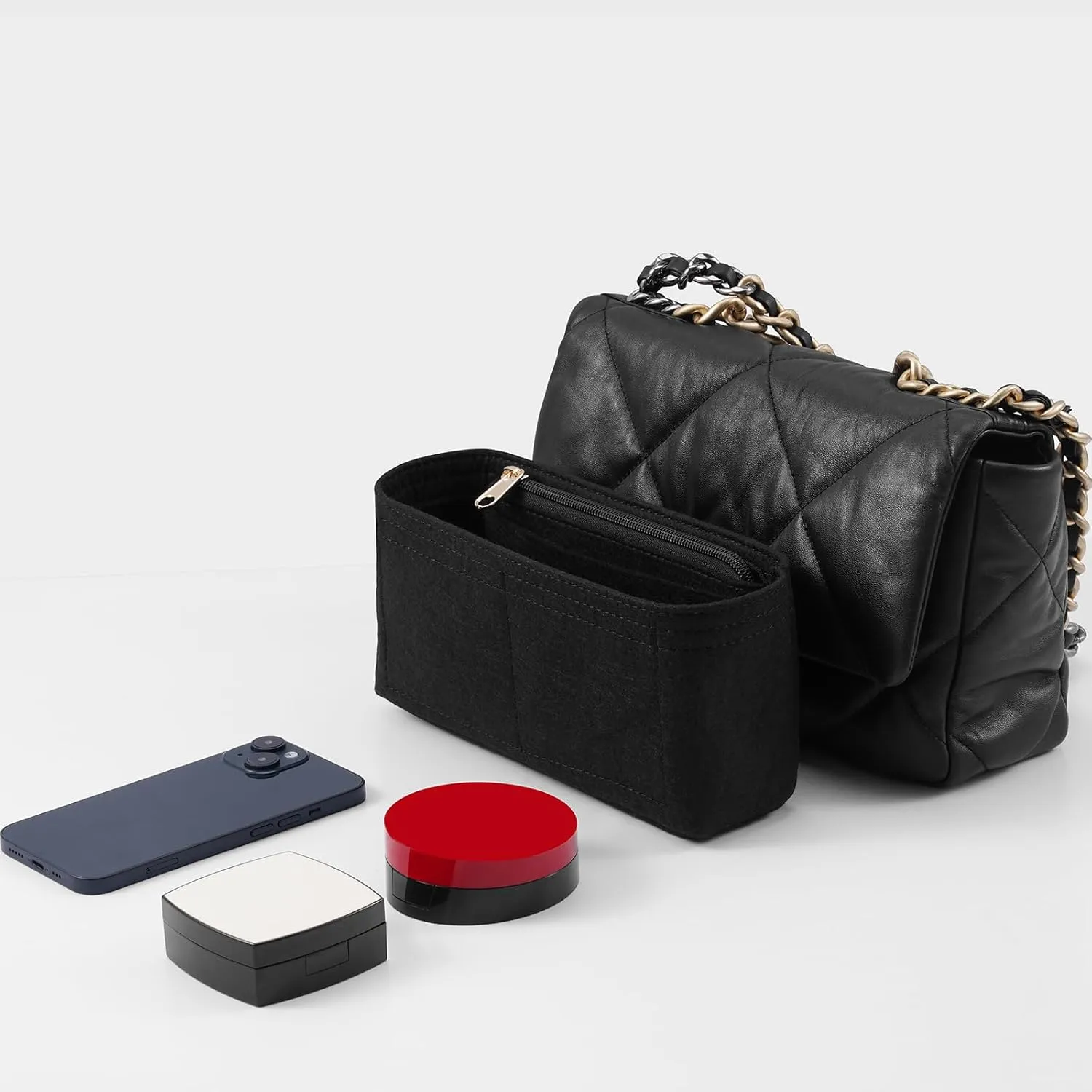 Purse Organizer Insert for CHANEL 19 Maxi Flap Bag Organizer Insert Handbag (Black, Maxi)