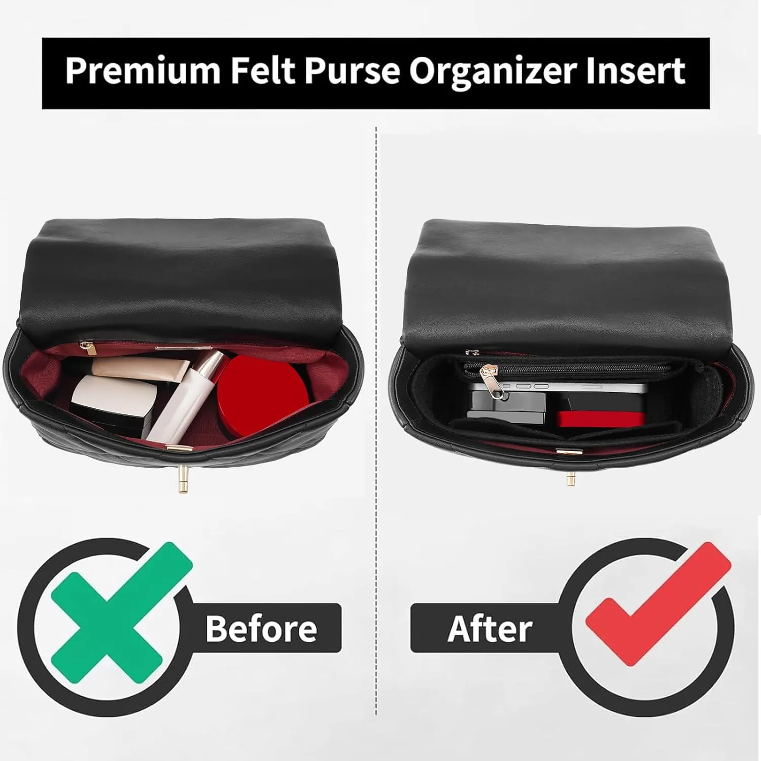 Purse Organizer Insert for CHANEL 19 Maxi Flap Bag Organizer Insert Handbag (Black, Maxi)