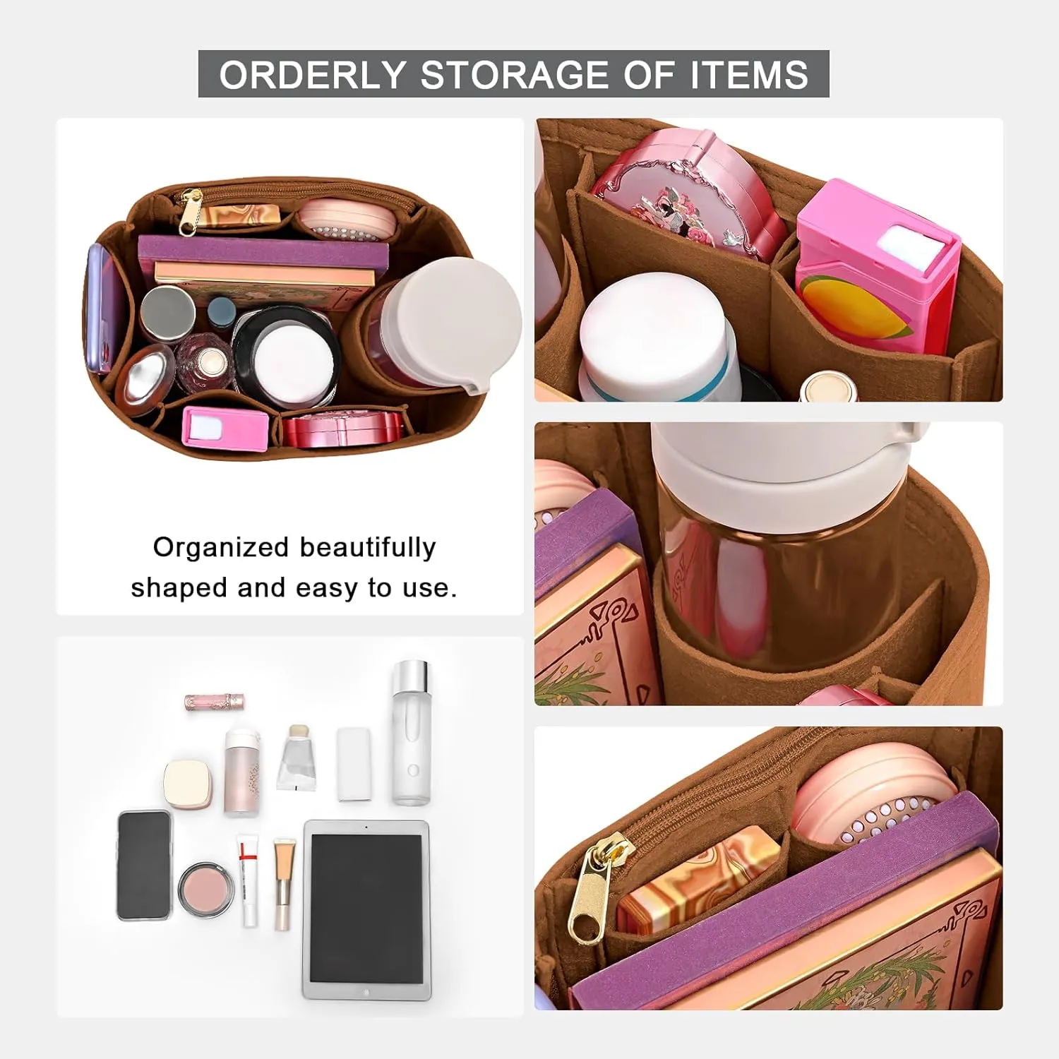 Purse Organizer Inserts for Speedy 25 Felt Purse Inserts HandBag and Tote bag Neverful Organizer Insert (EarthColor,Medium