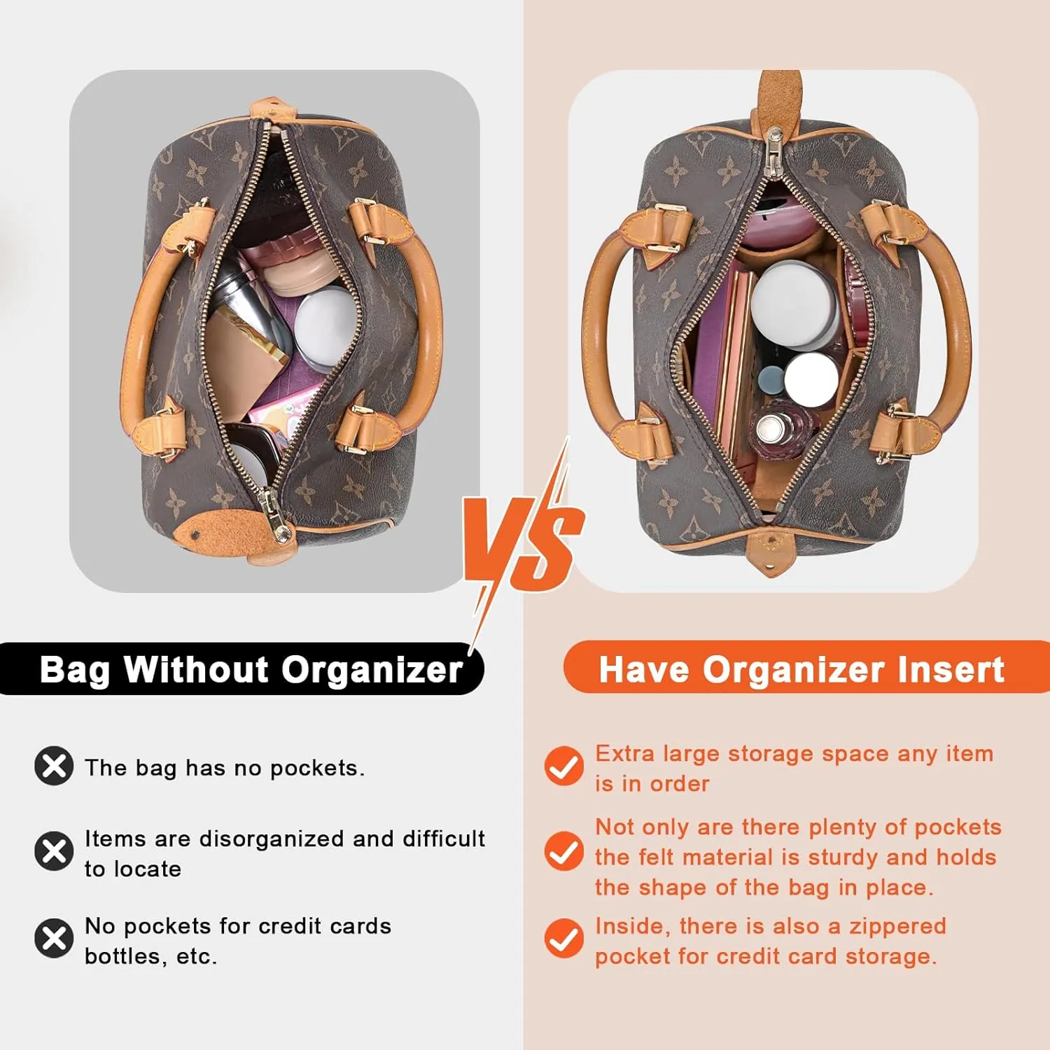 Purse Organizer Inserts for Speedy 25 Felt Purse Inserts HandBag and Tote bag Neverful Organizer Insert (EarthColor,Medium