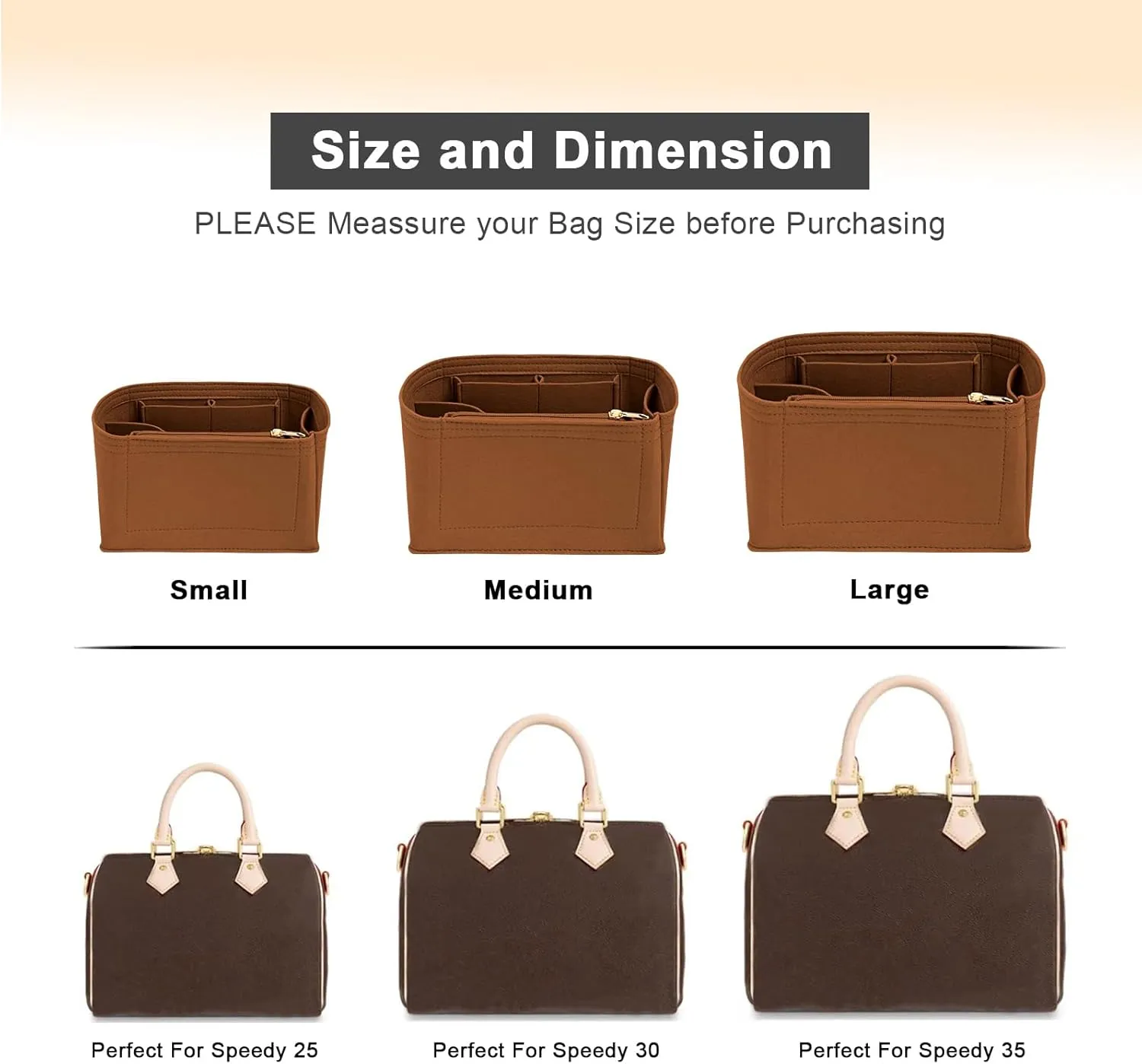 Purse Organizer Inserts for Speedy 25 Felt Purse Inserts HandBag and Tote bag Neverful Organizer Insert (EarthColor,Medium