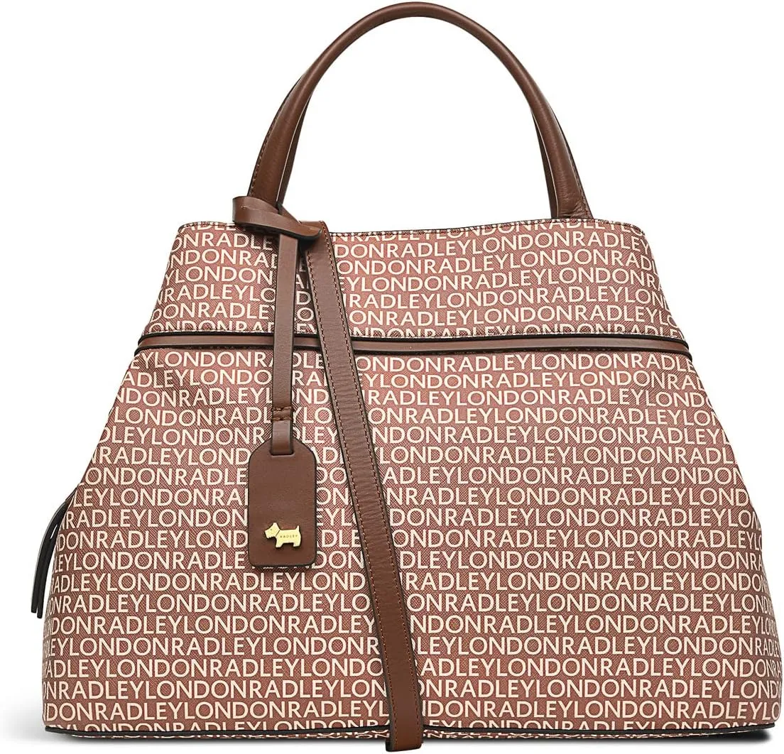 RADLEY London Shepherdess Walk Signature Logo Women's Medium Leather Ziptop Satchel Bag, Indus Tan