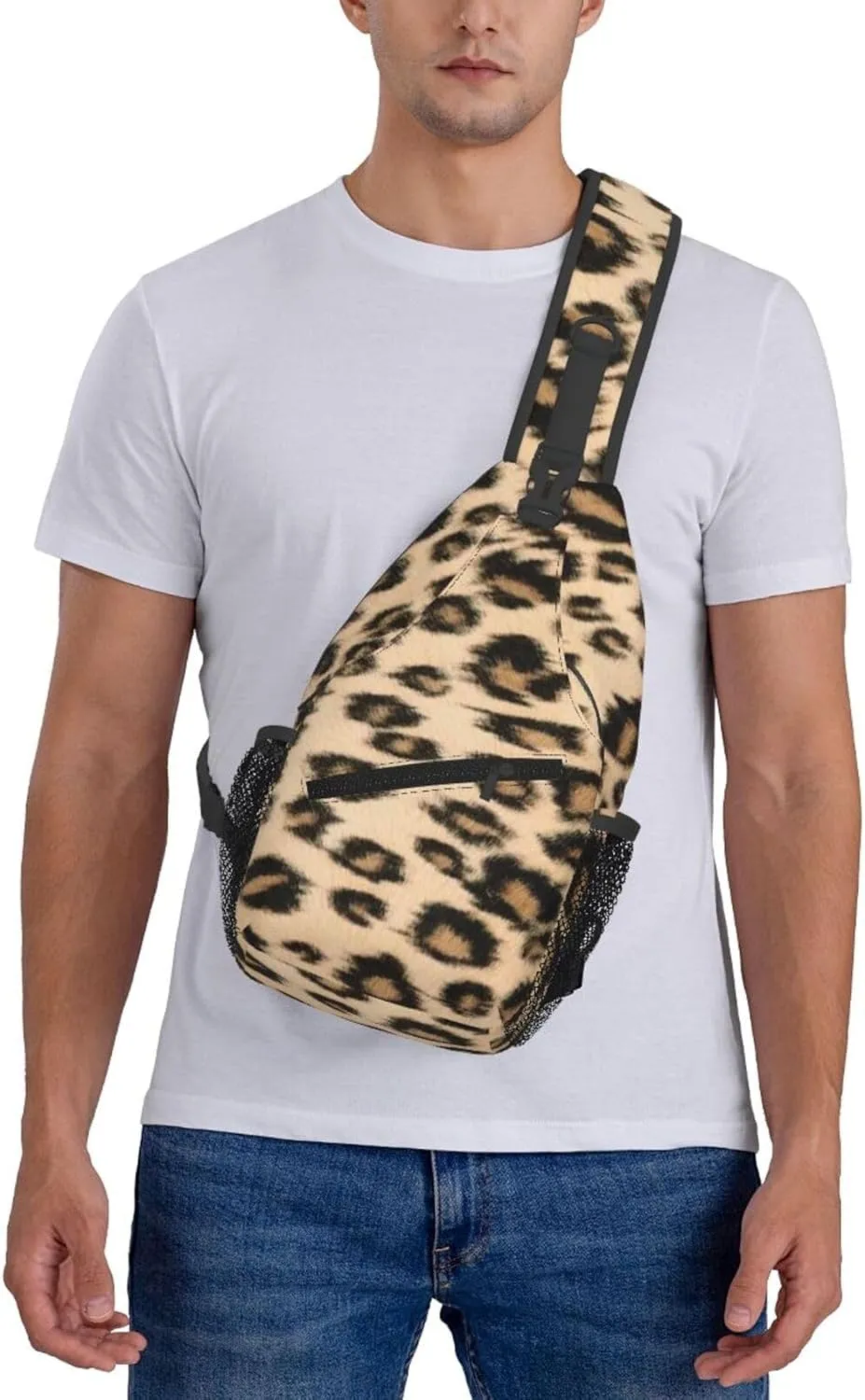 rainbow cheetah Sling Bag Adjustable Crossbody Bag Casual Chest Bags Travel Shoulder Backpack For Women Men