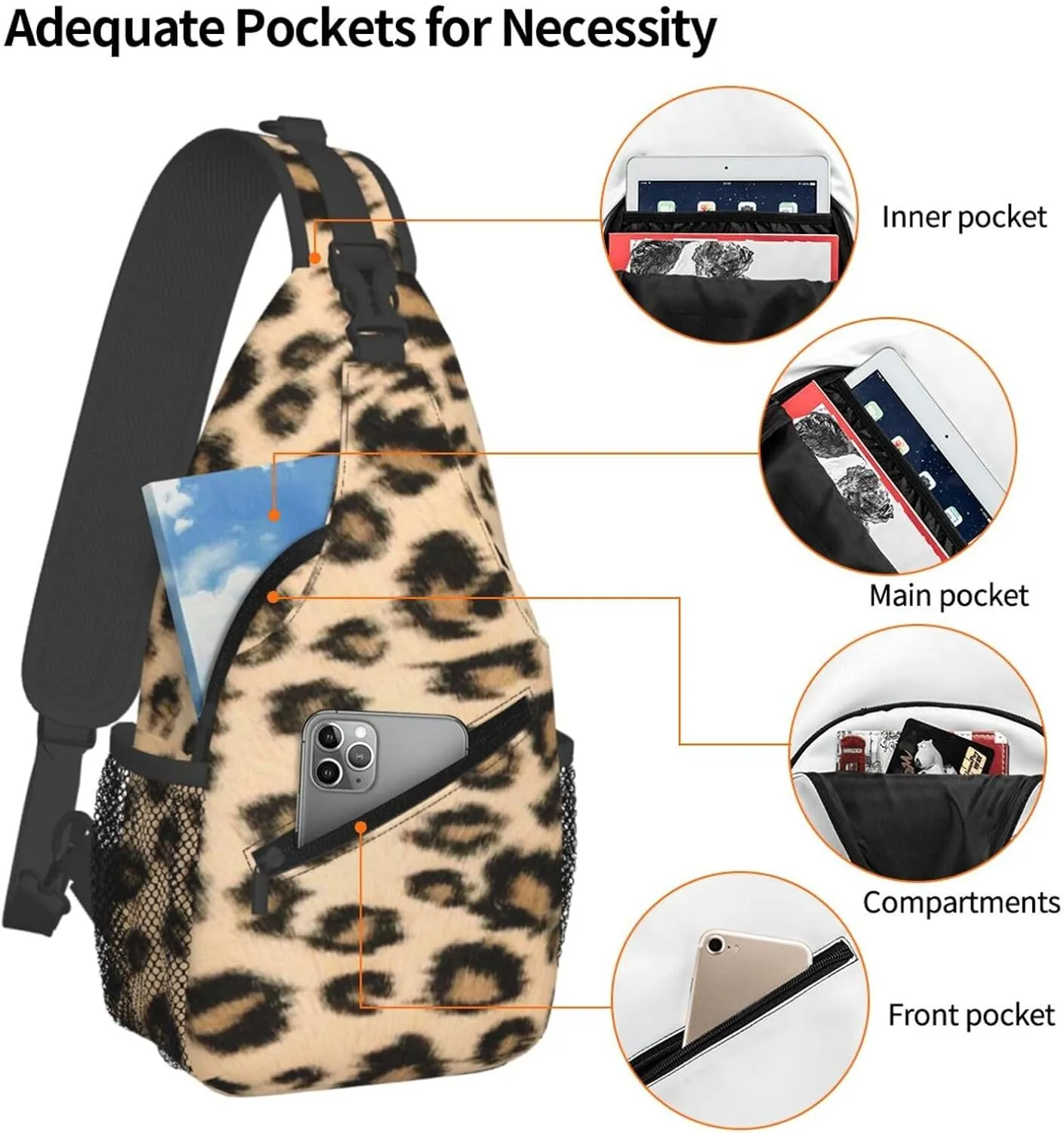rainbow cheetah Sling Bag Adjustable Crossbody Bag Casual Chest Bags Travel Shoulder Backpack For Women Men