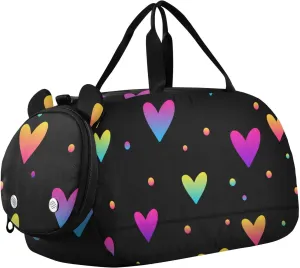 Rainbow Hearts Duffel Bags for Boys Small Gym Bags for Teens Dance Bag for Girls