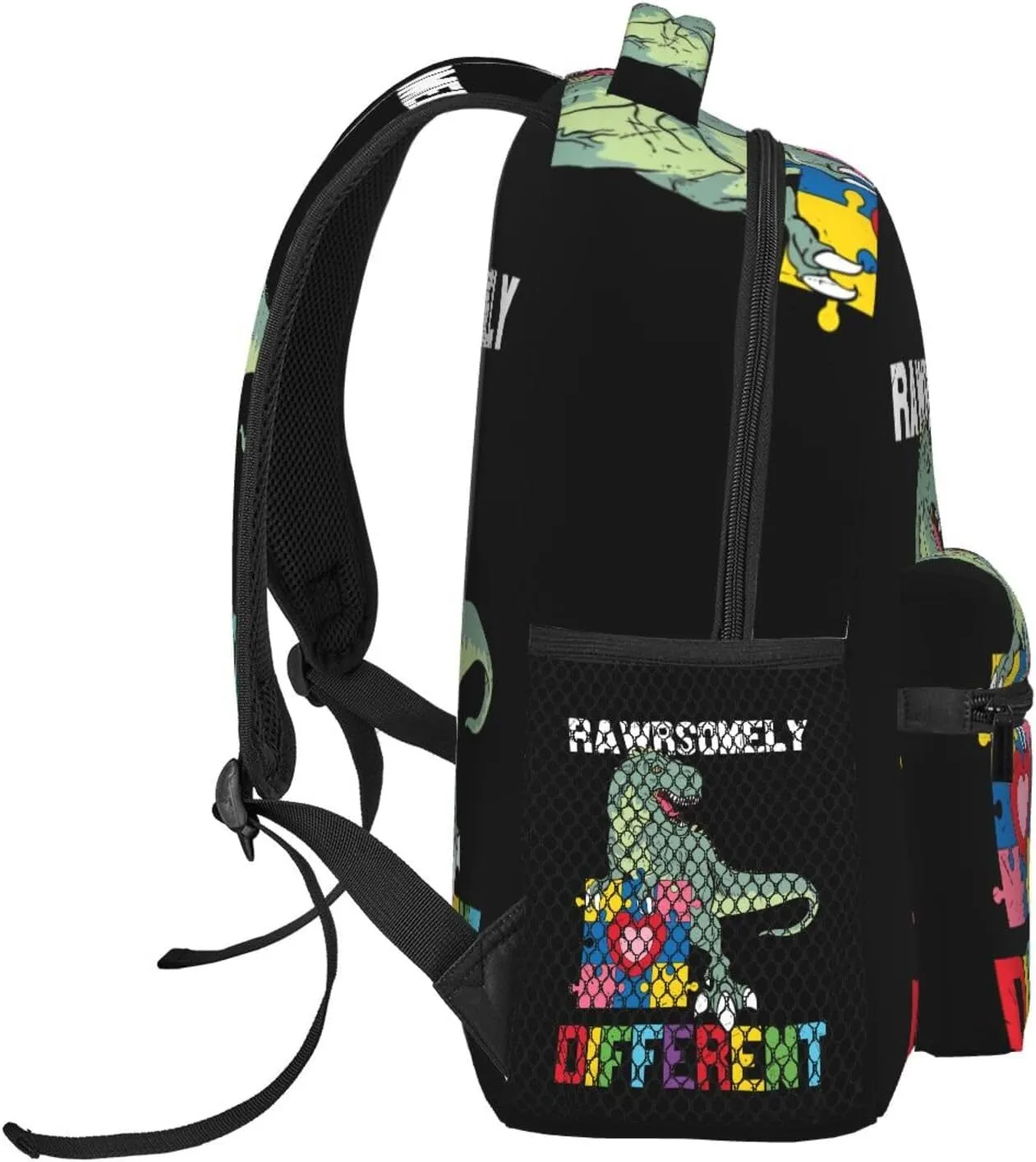 Rawrsomely Different Dinosaur Autism Awareness Month Backpack Casual Laptop Backpack Lightweight Double Shoulder Bag Travel Daypack For Women Men