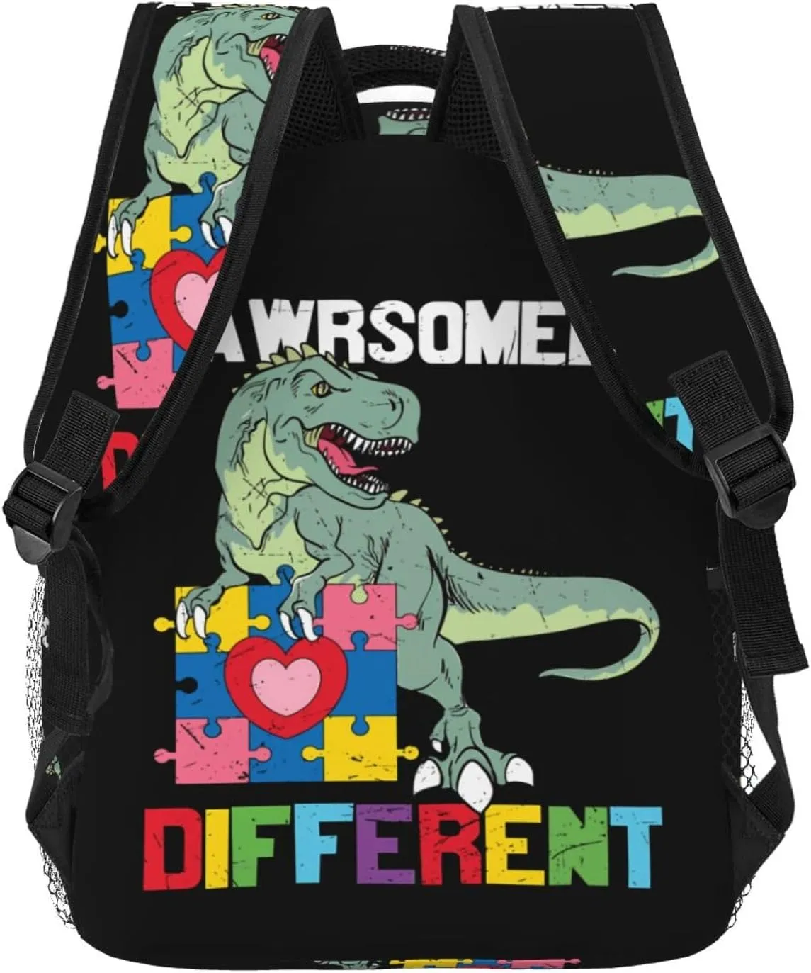 Rawrsomely Different Dinosaur Autism Awareness Month Backpack Casual Laptop Backpack Lightweight Double Shoulder Bag Travel Daypack For Women Men