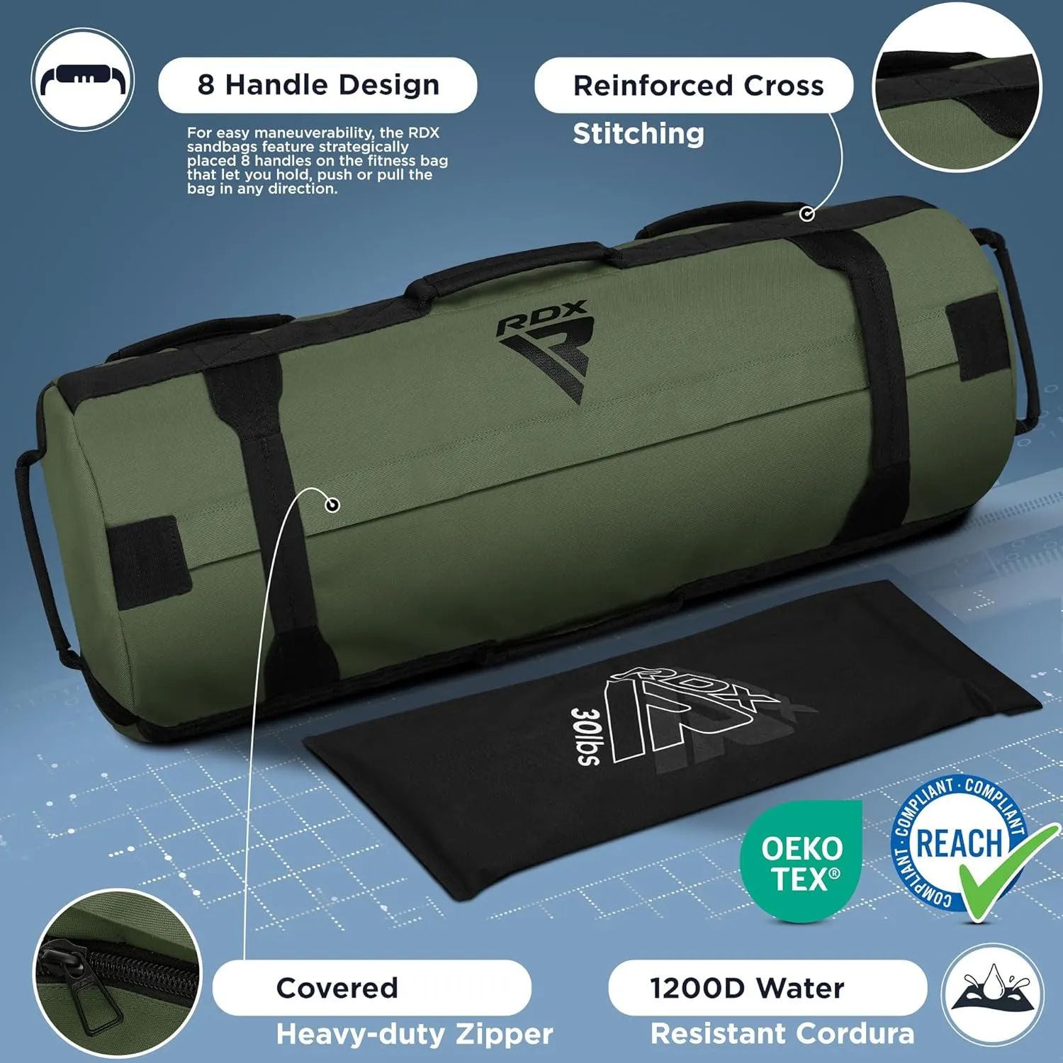 RDX Sandbag for Fitness Weights Training, Unfilled Power Bags with Handles, 5-200 LBs Adjustable Weighted Slam Bag for Strength Powerlifting Running Heavy Workout Home Gym Exercise, Sold AS UNFILLED