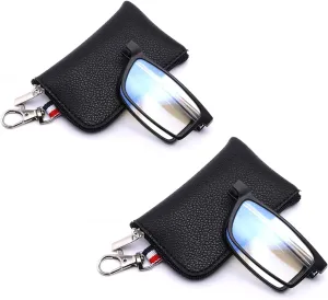 Reading Glasses for Women Men, Keychain Bags Compact Folding Readers, Clear Lens Blue light Glasses Spring Hinge