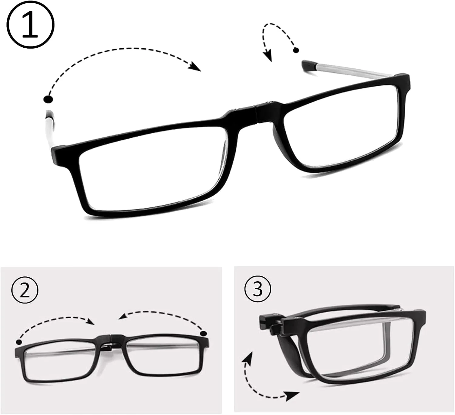 Reading Glasses for Women Men, Keychain Bags Compact Folding Readers, Clear Lens Blue light Glasses Spring Hinge
