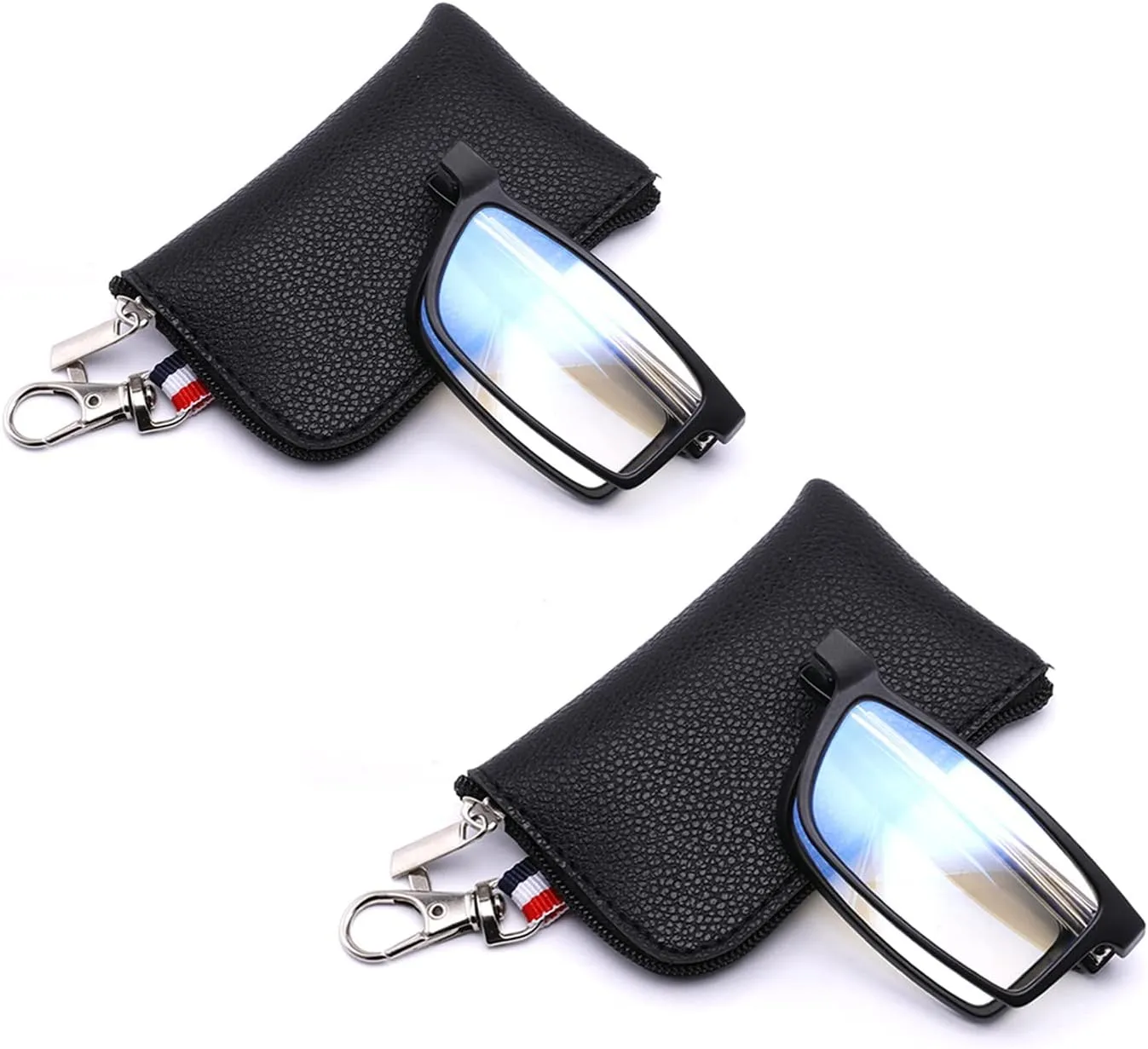 Reading Glasses for Women Men, Keychain Bags Compact Folding Readers, Clear Lens Blue light Glasses Spring Hinge