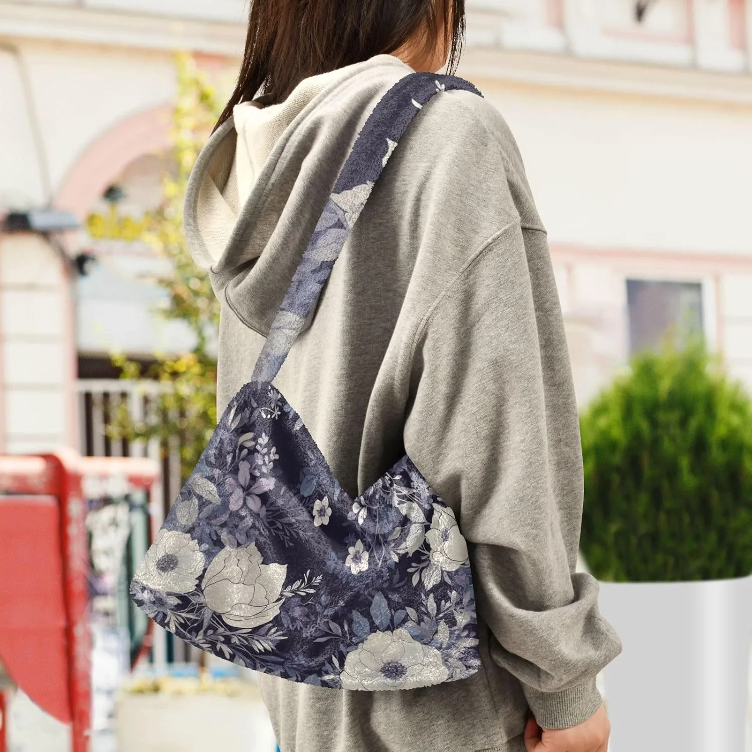Red Beige Tricolor Premium Gray Watercolor Plush Bag, Women Handbag, Shoulder Handbag Women