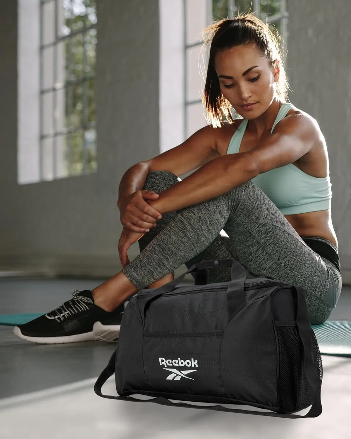 Reebok Duffle Bag – Gym Bag for Women & Men, Carry On and Overnight Duffle for Travel & Fitness, Size Small, Aleph Black