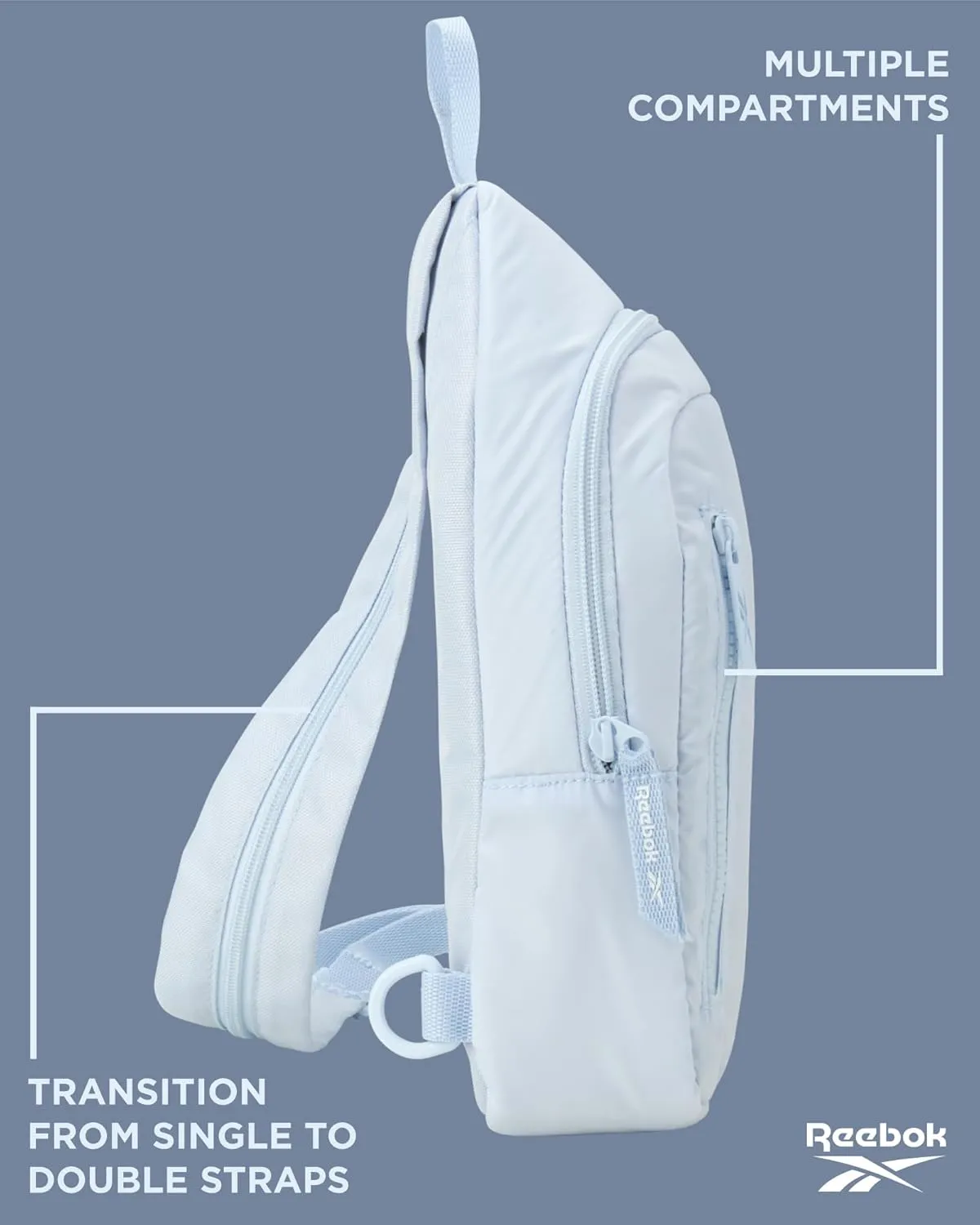 Reebok Men and Womens Crossbody Bag - Small Cross Body Bags for Women Backpack with Adjustable Strap for Travel and Gym, Blue Mindy