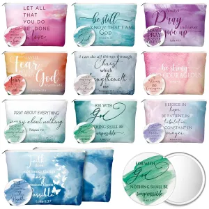 Reginary 20 Set Christian Gifts for Women Include 20 Religious Canvas Makeup Bags with 20 Bible Verse Compact Mirrors Inspirational Church Favors for Mom Sister Travel(Watercolor,Classic Style)