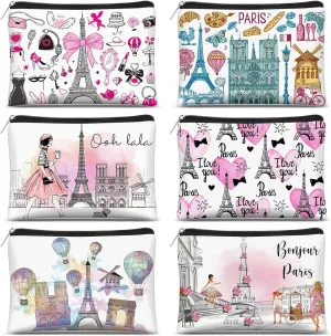 Reginary 6 Pcs City Cosmetic Bag Souvenir Gifts New York Zipper Pouch Chicago Souvenir Seattle Boston Nashville London Paris Italy Gifts Memento for Women Traveler(Paris)