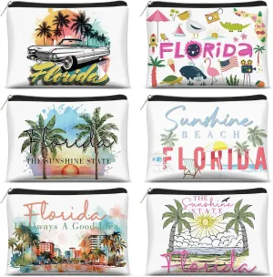 Reginary 6 Pcs Texas Cosmetic Bag Souvenir Gifts California Souvenir Makeup Bag Florida Souvenir Gifts Zipper Pouch for Women Traveler Party Favors