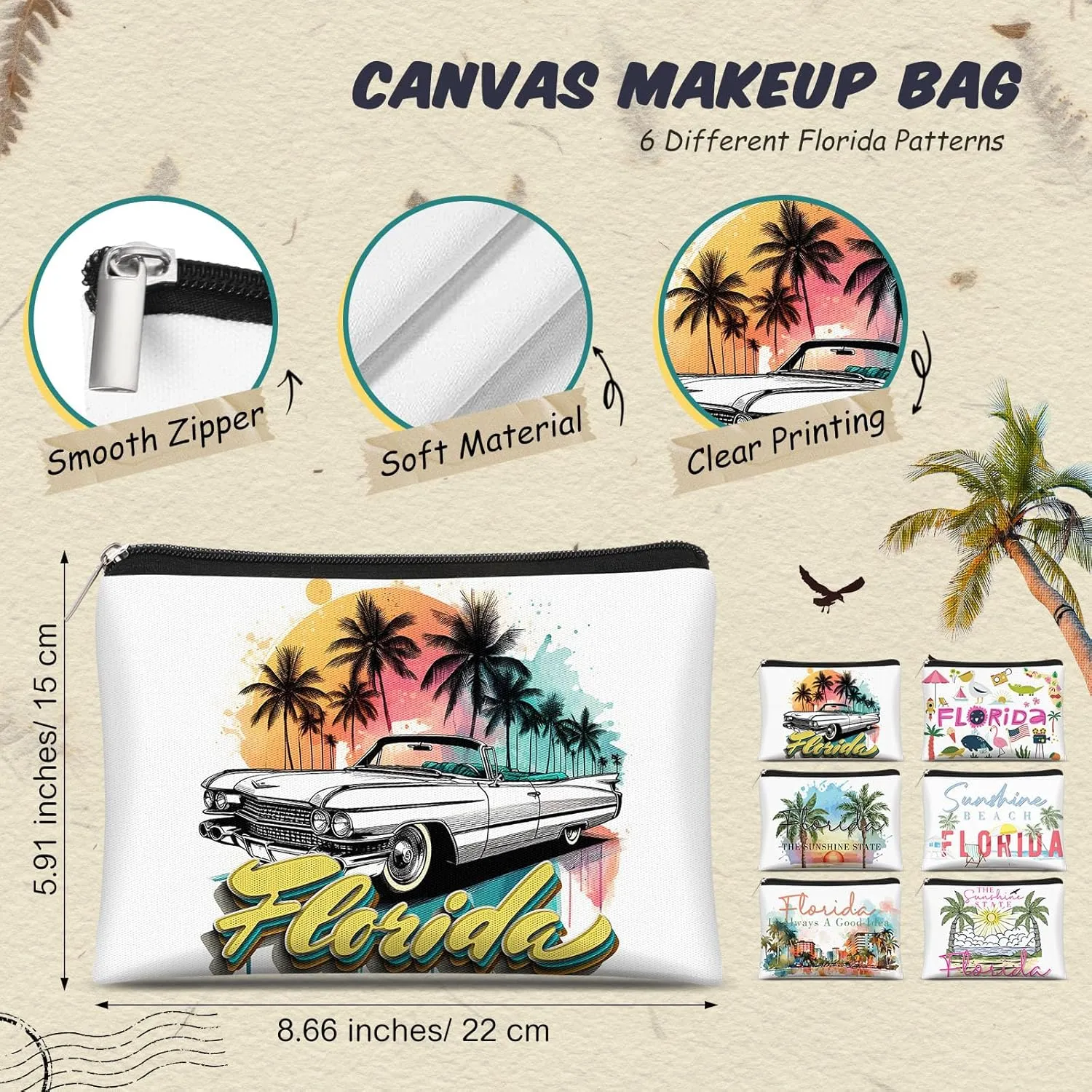 Reginary 6 Pcs Texas Cosmetic Bag Souvenir Gifts California Souvenir Makeup Bag Florida Souvenir Gifts Zipper Pouch for Women Traveler Party Favors