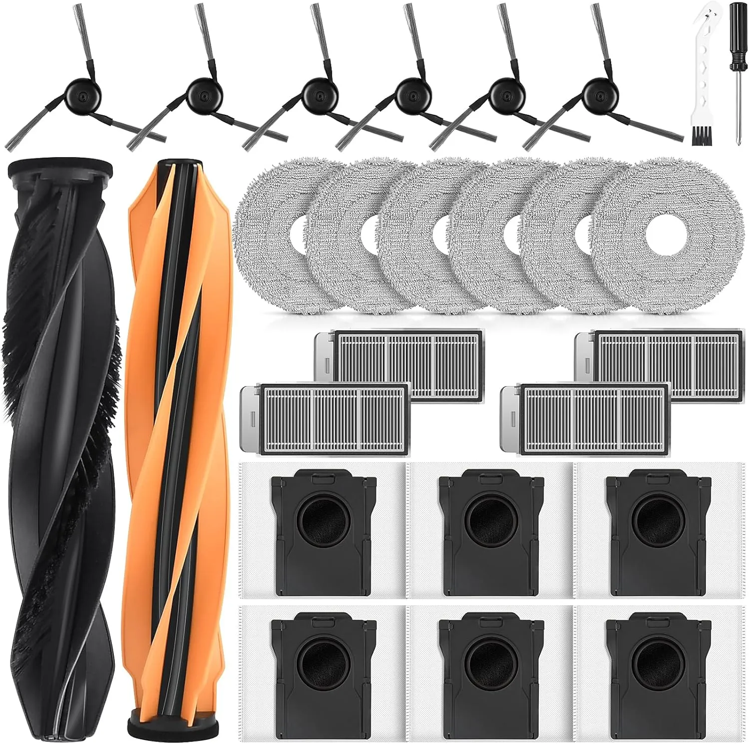 Replacement Parts for Dreame X50 Ultra Robot Vacuum - 26-Piece Accessory Kit with 2 Main Brushes, 6 Side Brushes, 6 Dust Bags, 4 HEPA Filters, 6 Mop Pads, Cleaning Tool & Screwdriver