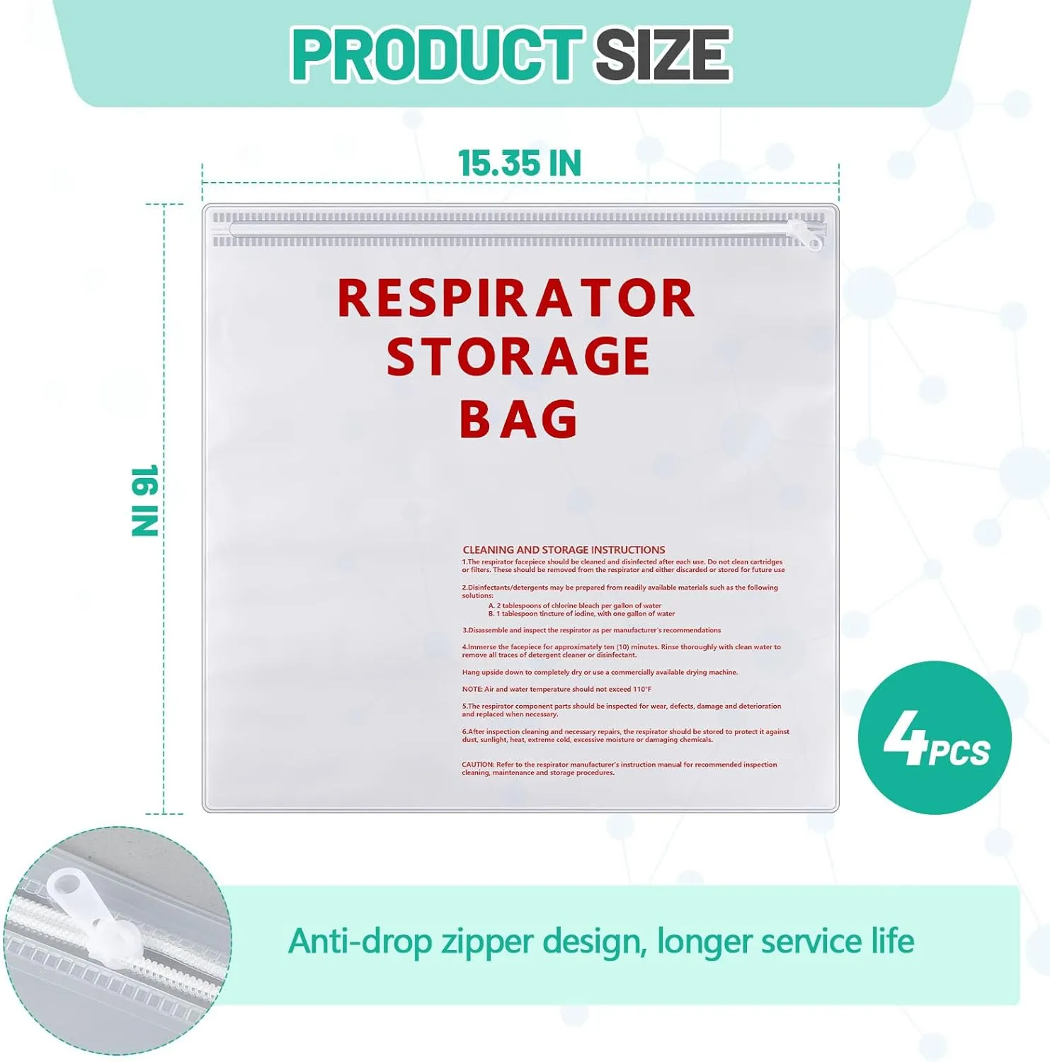 Respirator Storage Bag with Zipper 15.35" x 16" Reusable Gas Mask Bag Large 10 Mil Thick Clear for Welding Mask