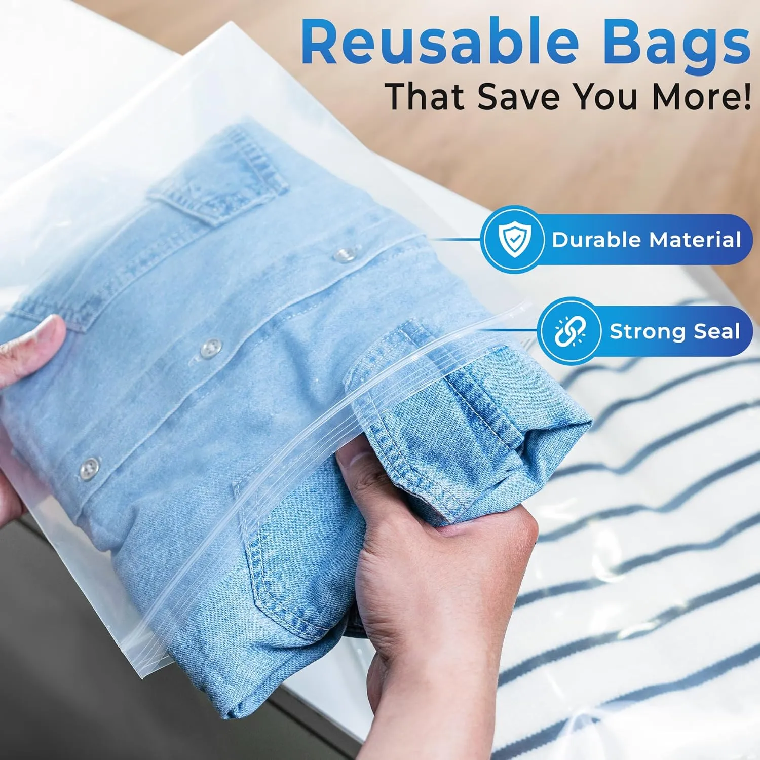 Reusable 8 Mil 10x12 BPA-Free LDPE Food Grade Plastic Storage Bags, Zip Top, Beige, 25 Count